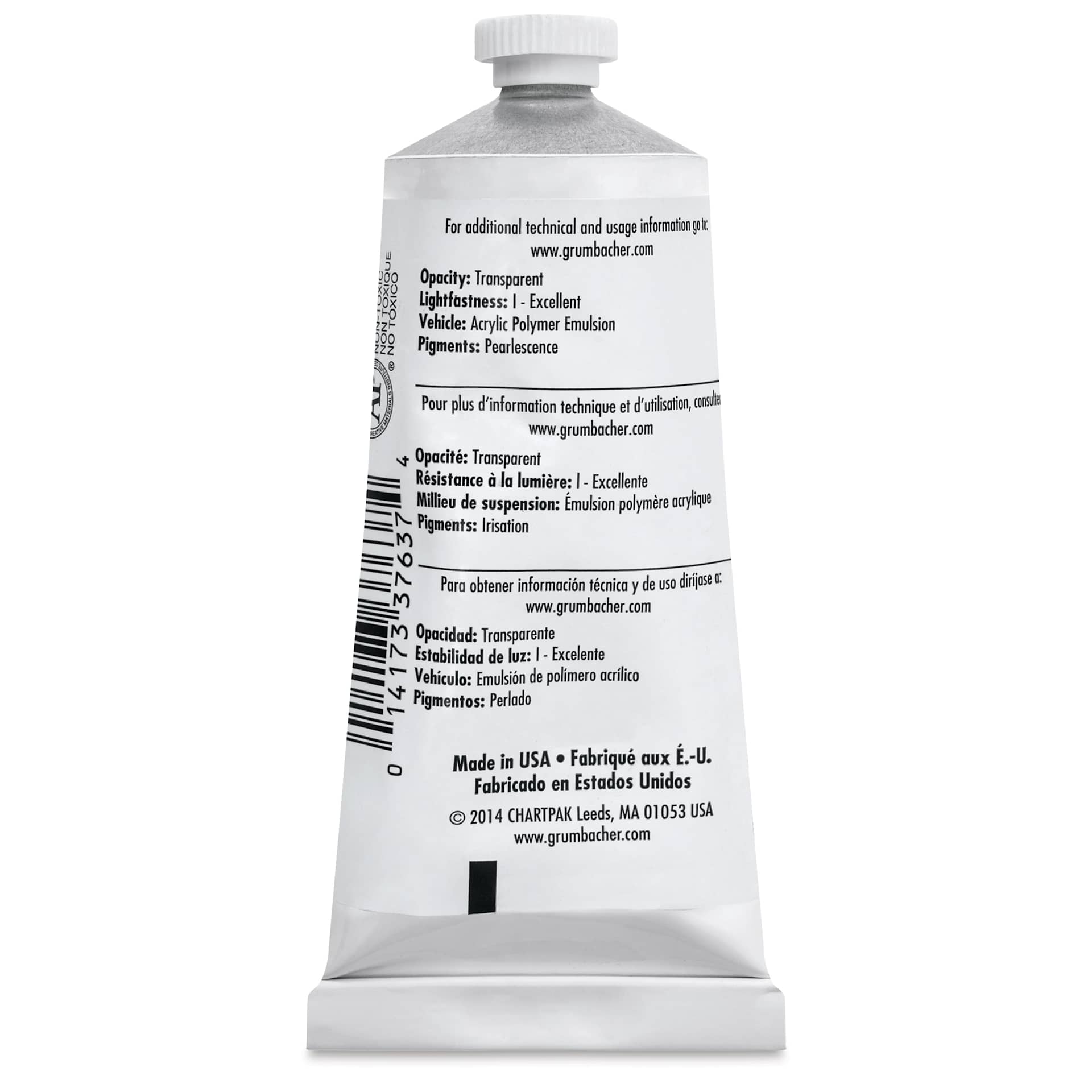 Grumbacher Academy Acrylic - Iridescent White, 90 ml tube back