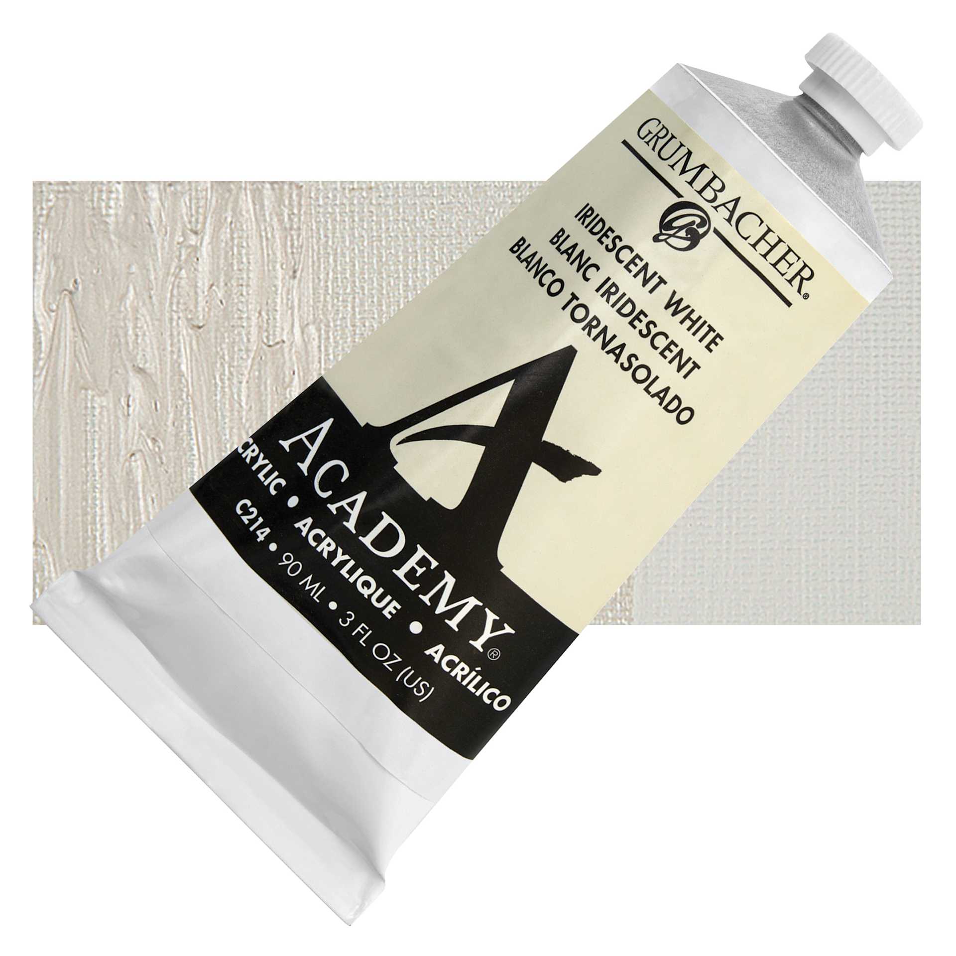 Grumbacher Academy Acrylic - Iridescent White, 90 ml tube and swatch