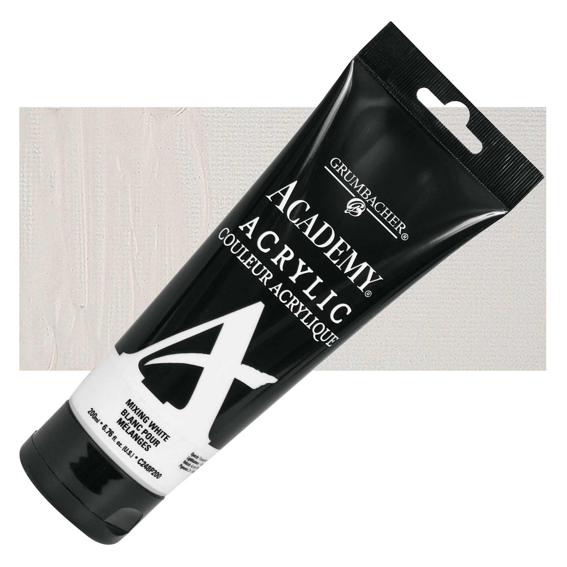 Grumbacher Academy Acrylic - Mixing White, 200 ml tube and swatch