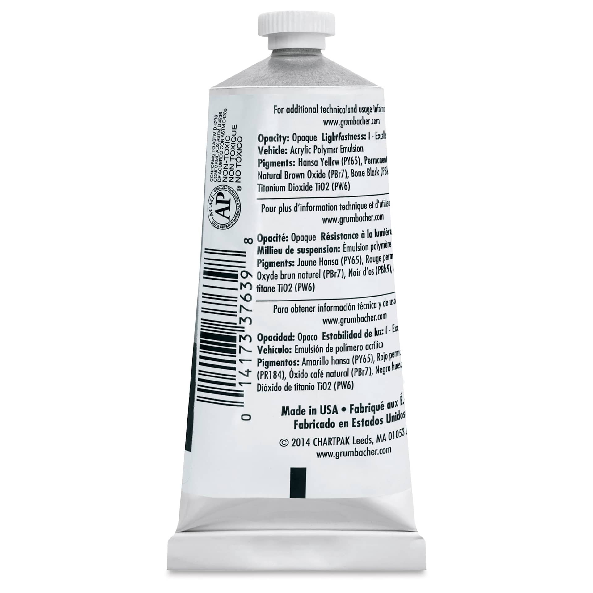 Grumbacher Academy Acrylic - Warm Gray, 90 ml tube back