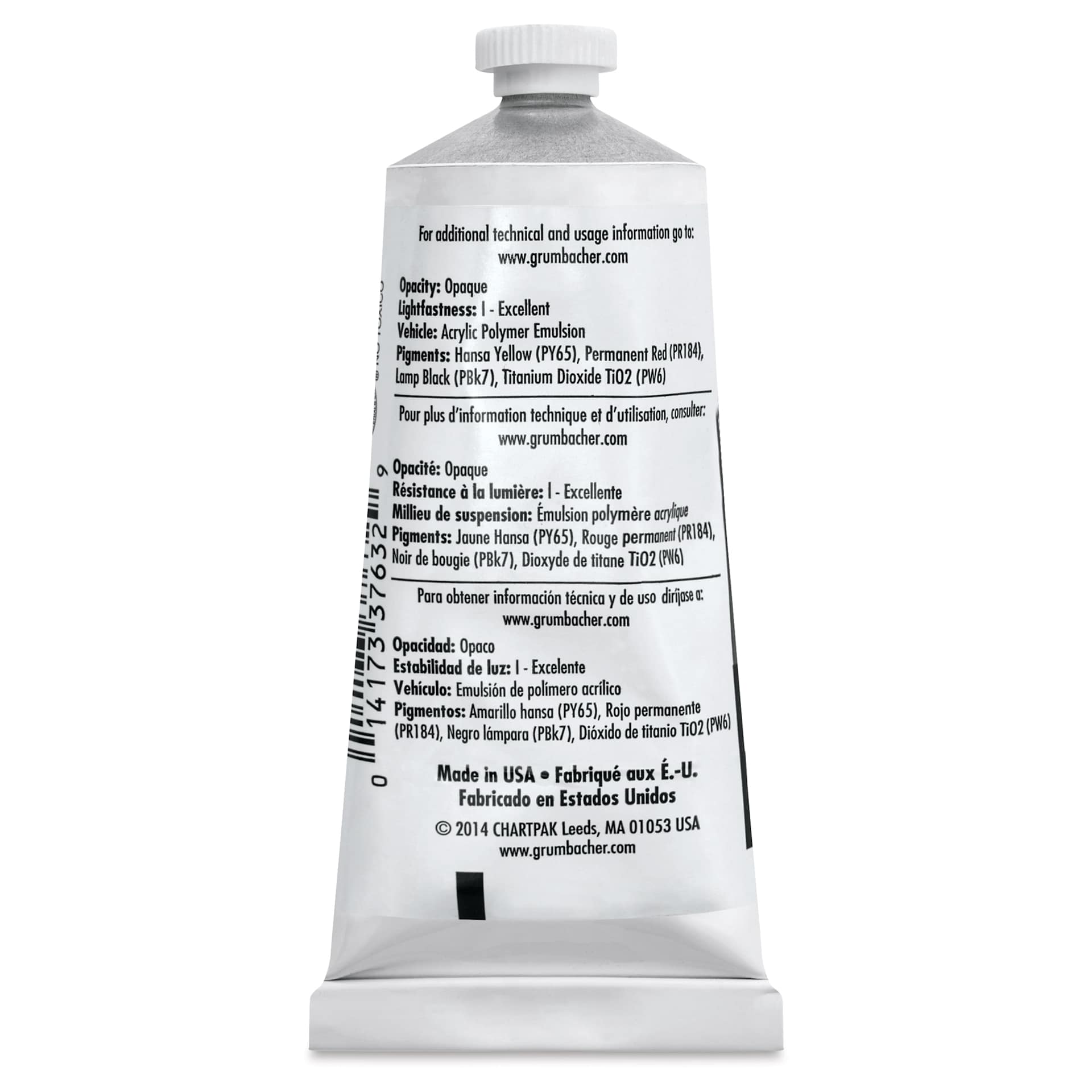 Grumbacher Academy Acrylic - Neutral Gray, 90 ml tube back