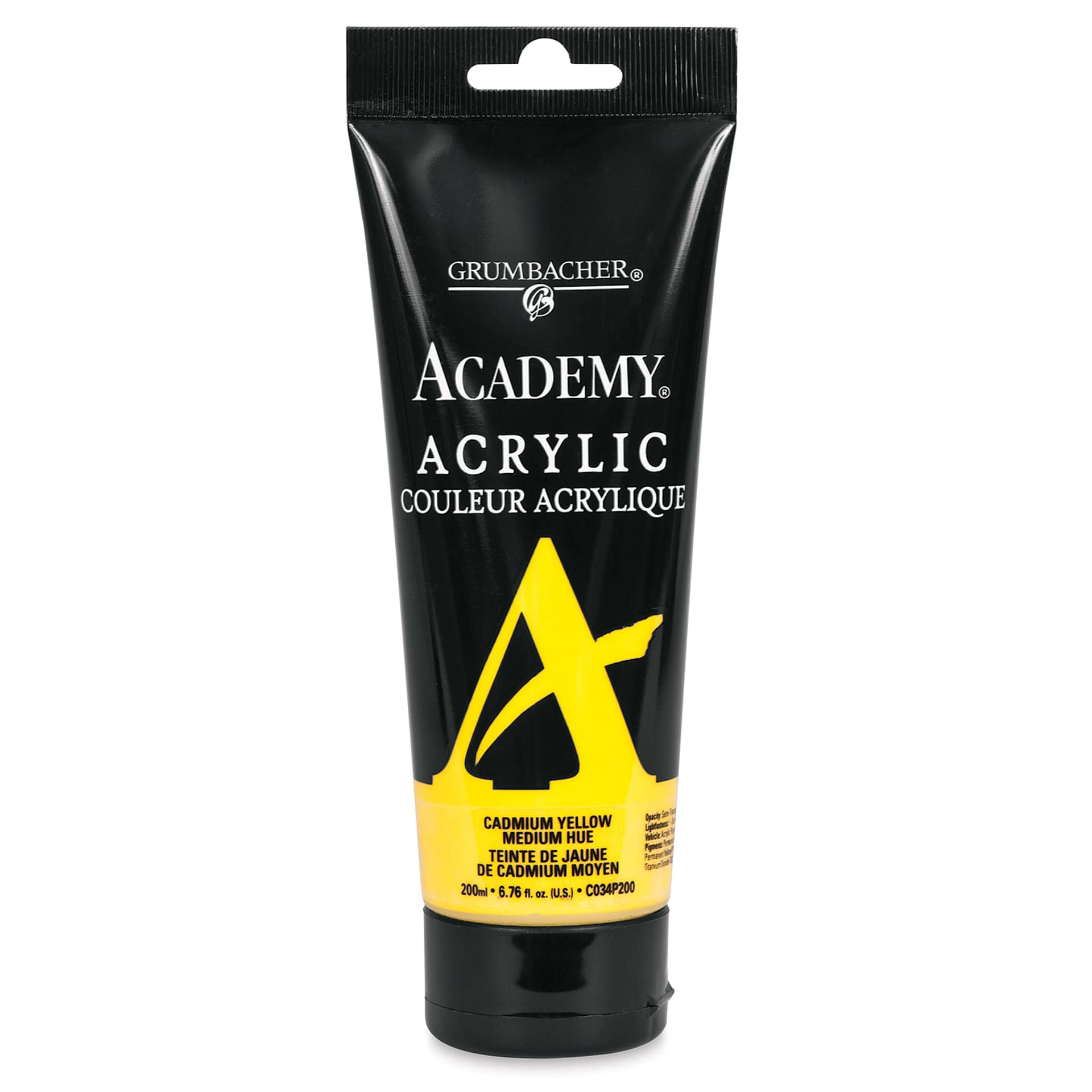 Grumbacher Academy Acrylic - Cadmium Yellow Medium Hue, 200 ml tube