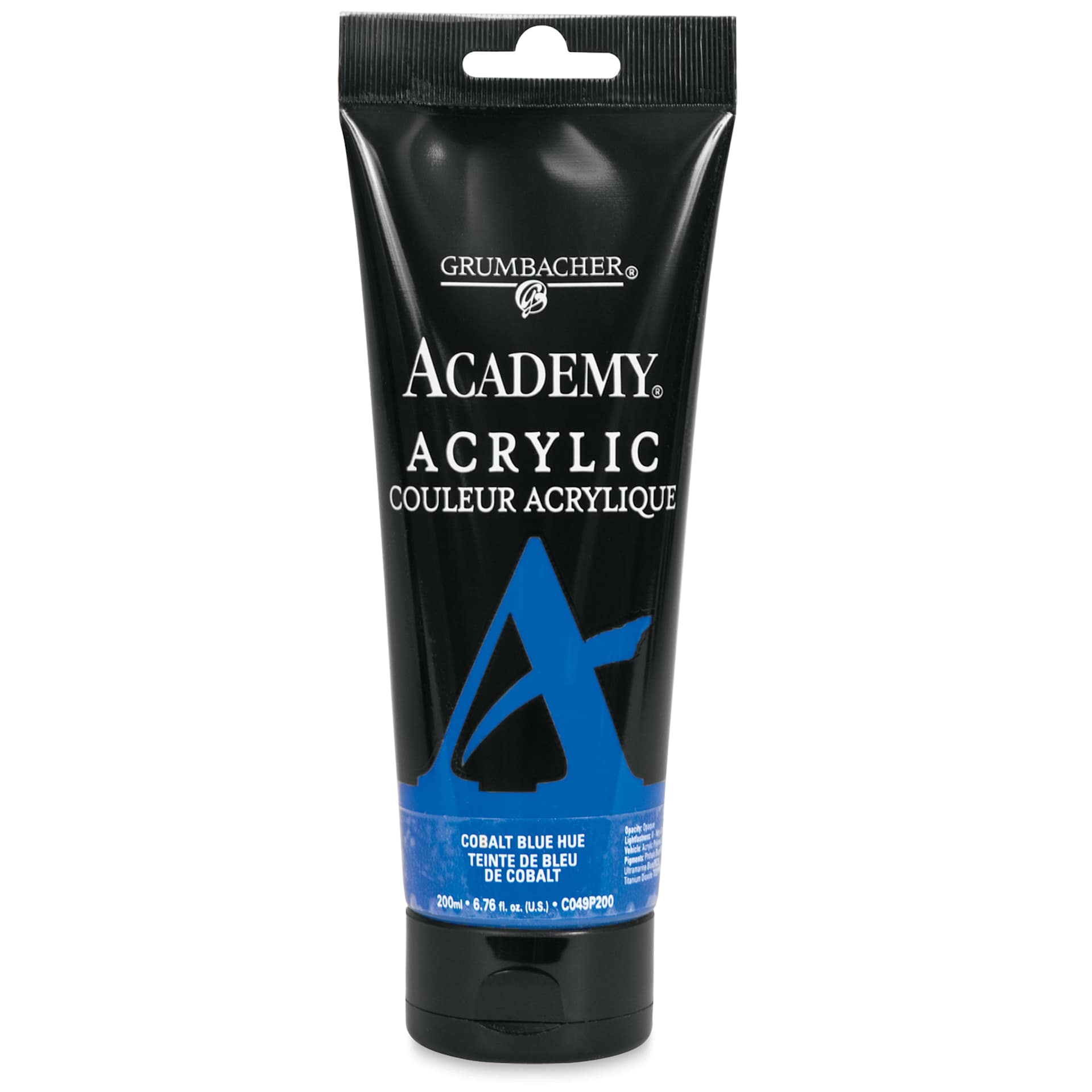 Grumbacher Academy Acrylic - 200 ml Cobalt Blue Hue Tube shown upright