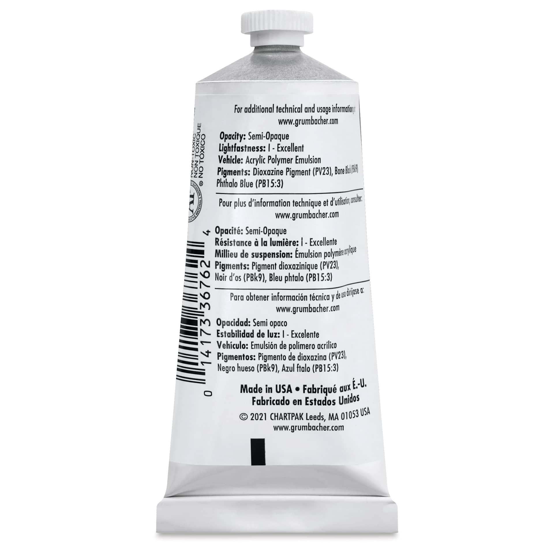 Grumbacher Academy Acrylic - Prussian Blue, 90 ml tube back