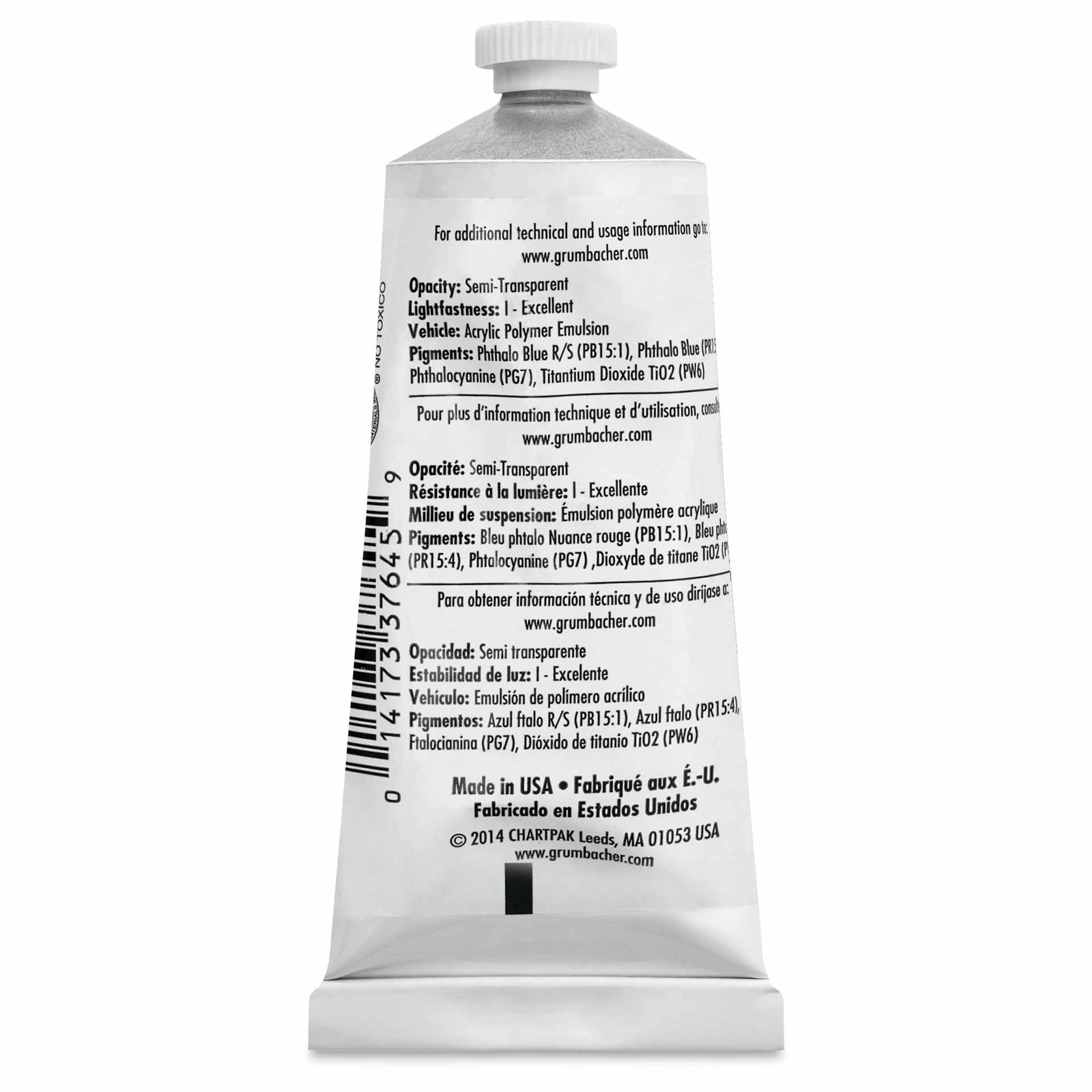 Grumbacher Academy Acrylic - Process Cyan, 90 ml tube back