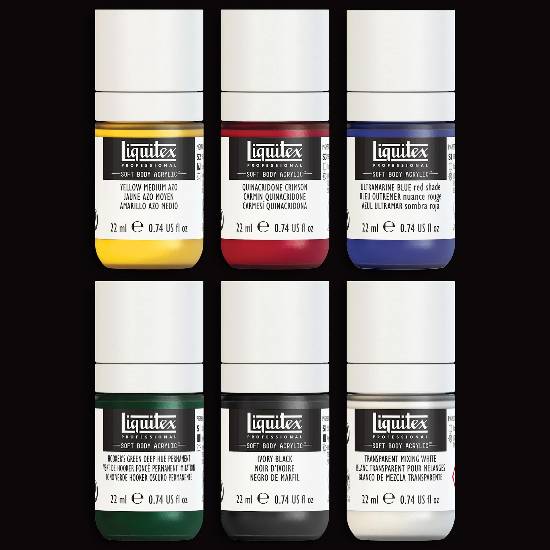 Liquitex Professional Soft Body Acrylics - Set of 6, Mixing Colors, 22 ml, contents