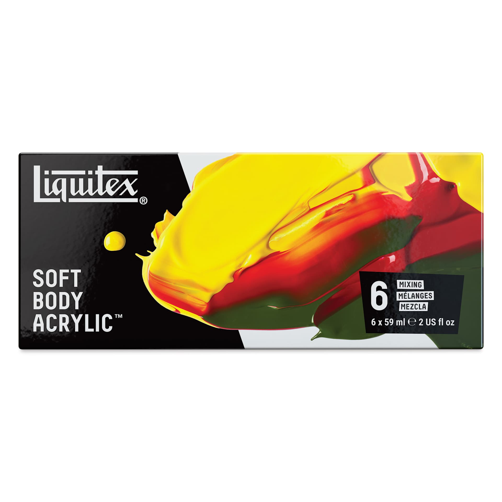 Liquitex Professional Soft Body Acrylics - Set of 6, Mixing Colors, 59 ml, front of packaging Liquitex Professional Soft Body Acrylics - Set of 6, Mixing Colors, 59 ml, front of packaging