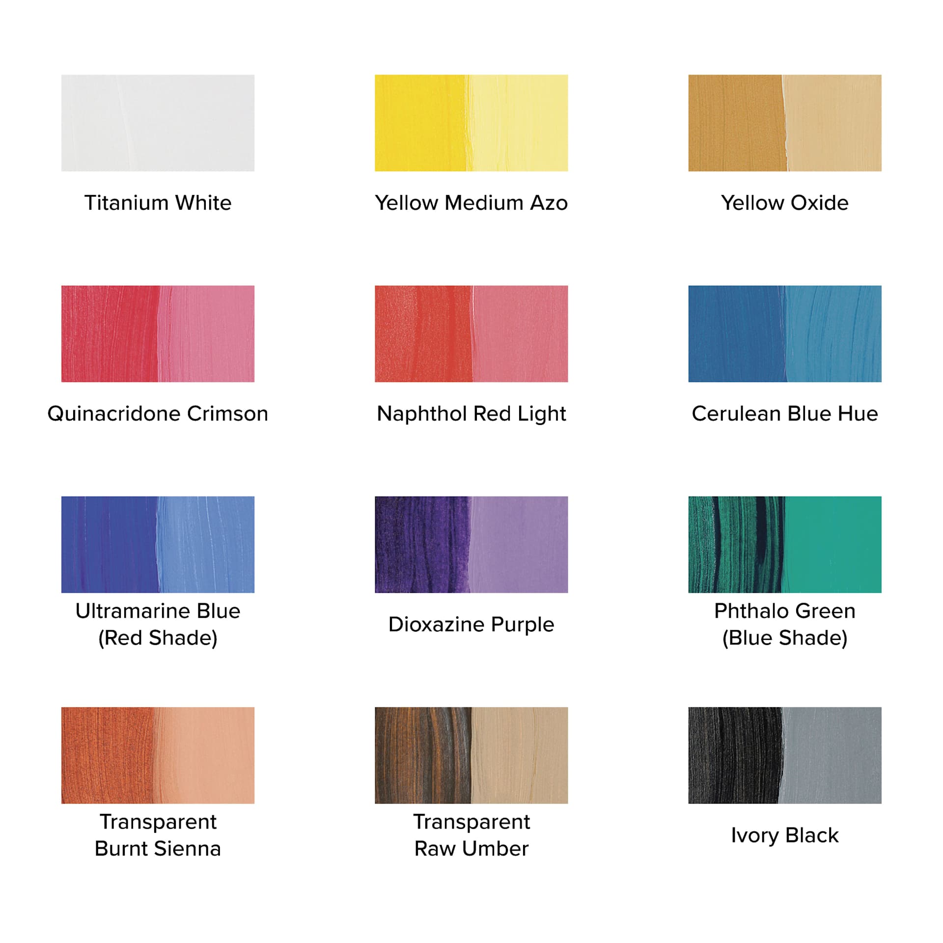 Liquitex Professional Soft Body Acrylics - Set of 12, Essential Colors, 22 ml, swatches