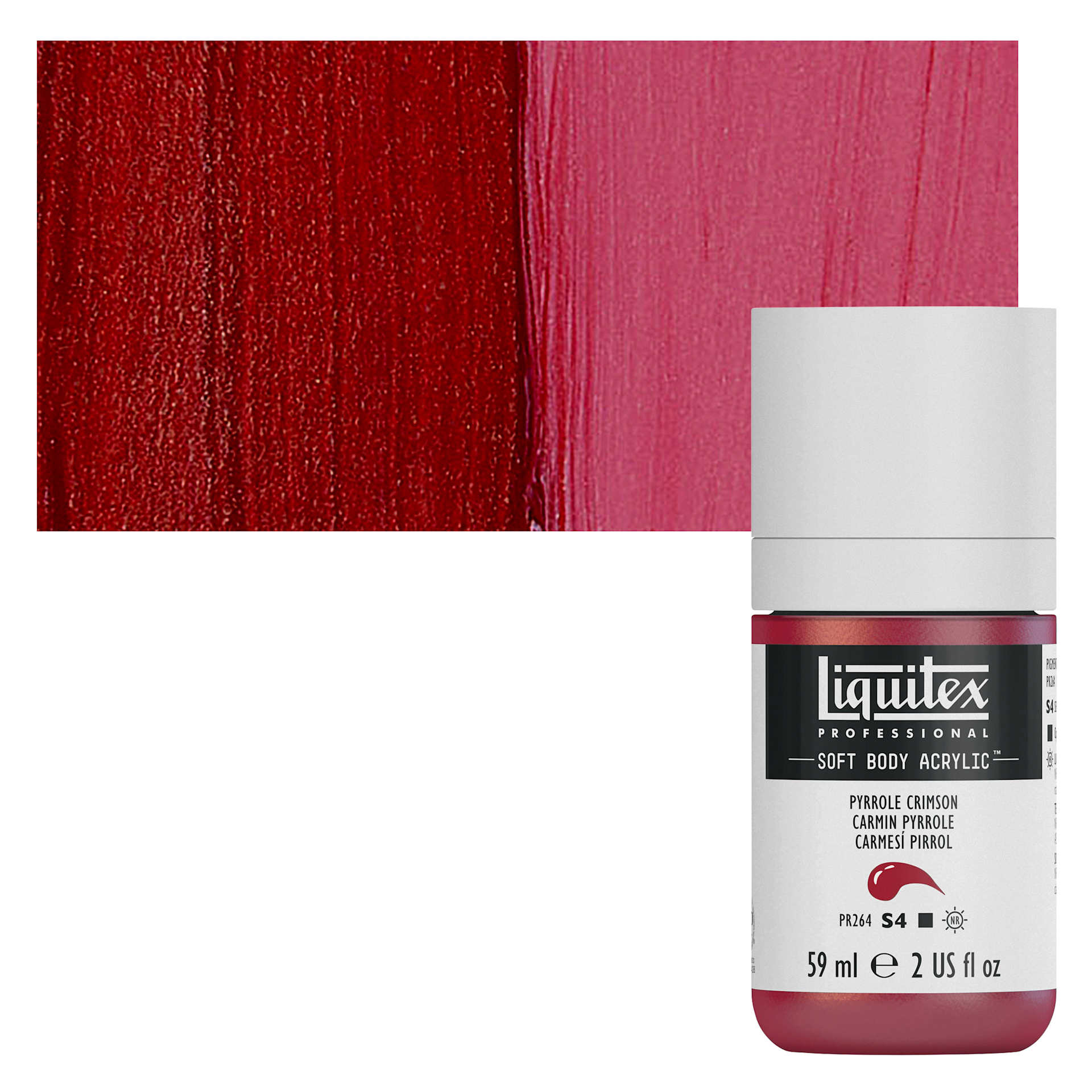 Liquitex Soft Body Artist Acrylic - Pyrrole Crimson, 2 oz bottle and swatch