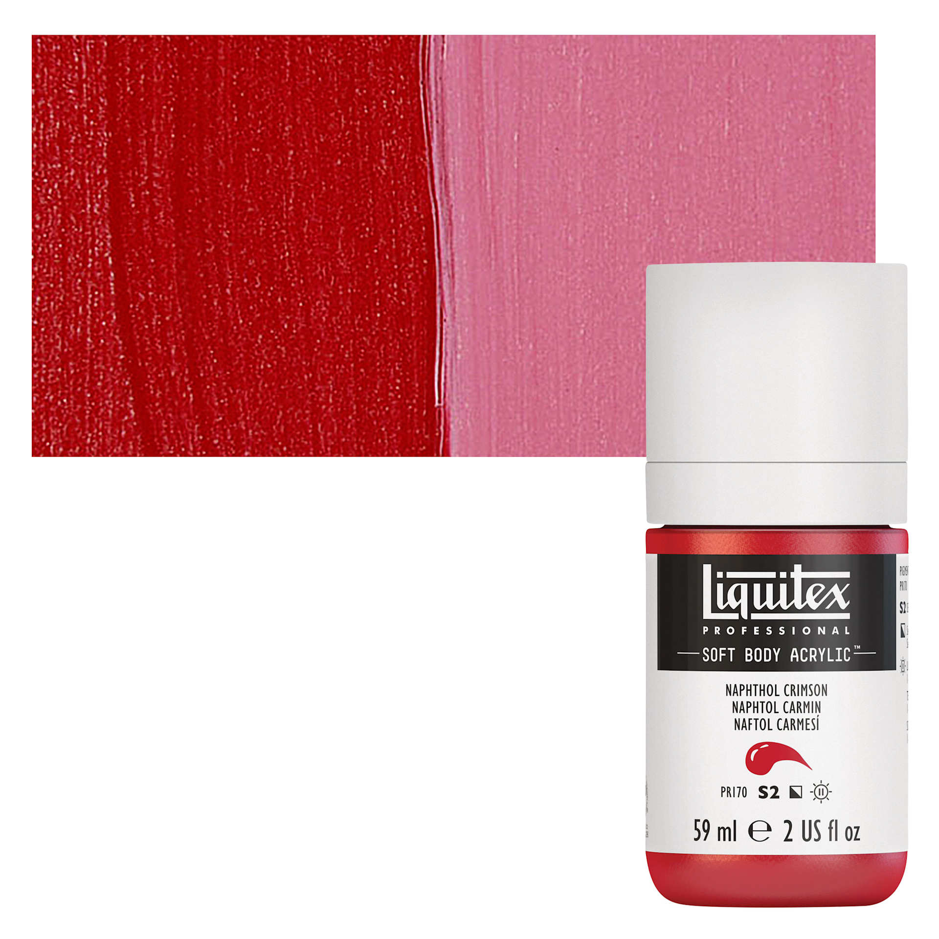 Liquitex Soft Body Artist Acrylic - Naphthol Crimson, 59 ml bottle and swatch