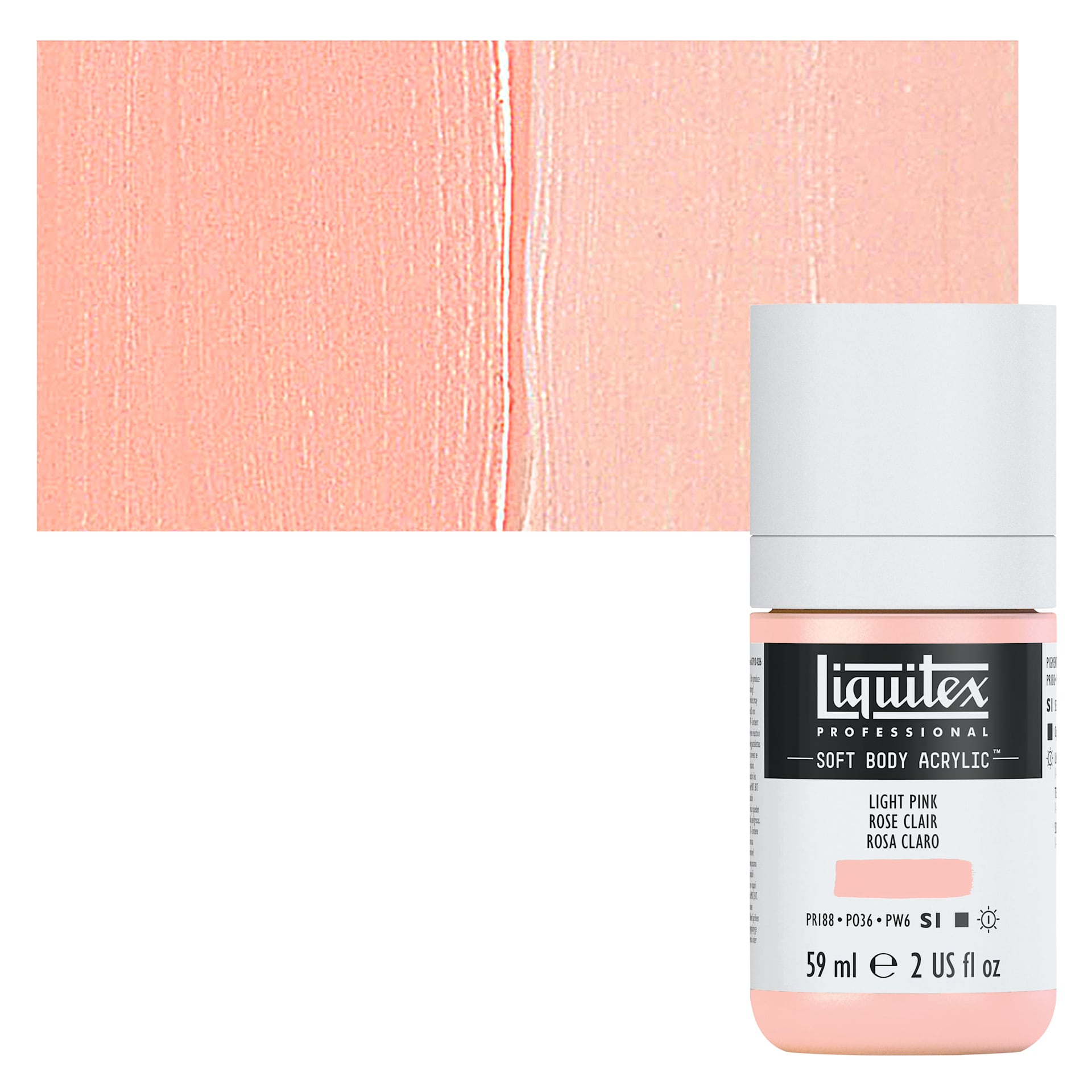 Liquitex Soft Body Artist Acrylic - Light Pink, 59 ml bottle and swatch