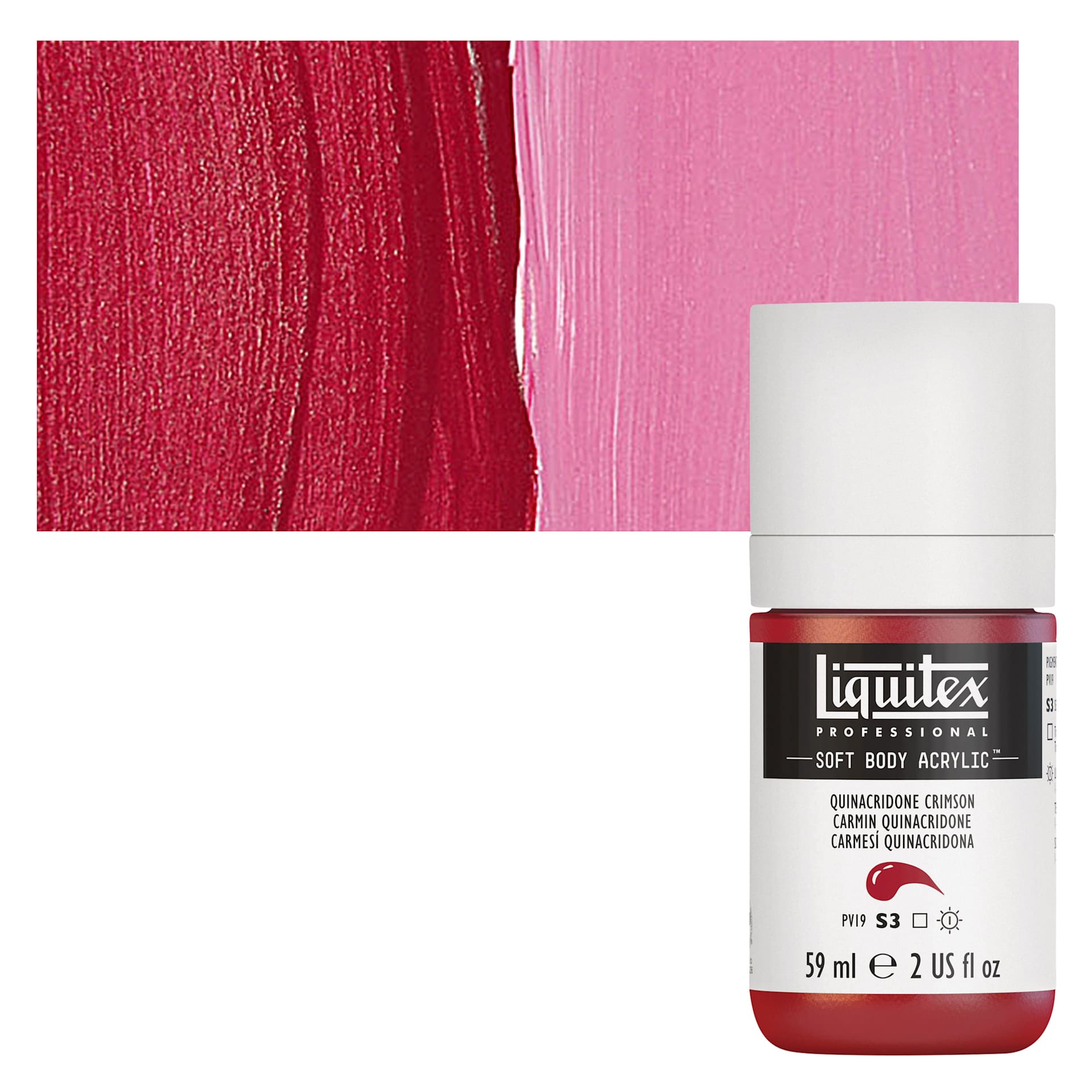 Liquitex Soft Body Artist Acrylic - Quinacridone Crimson, 59 ml bottle and swatch
