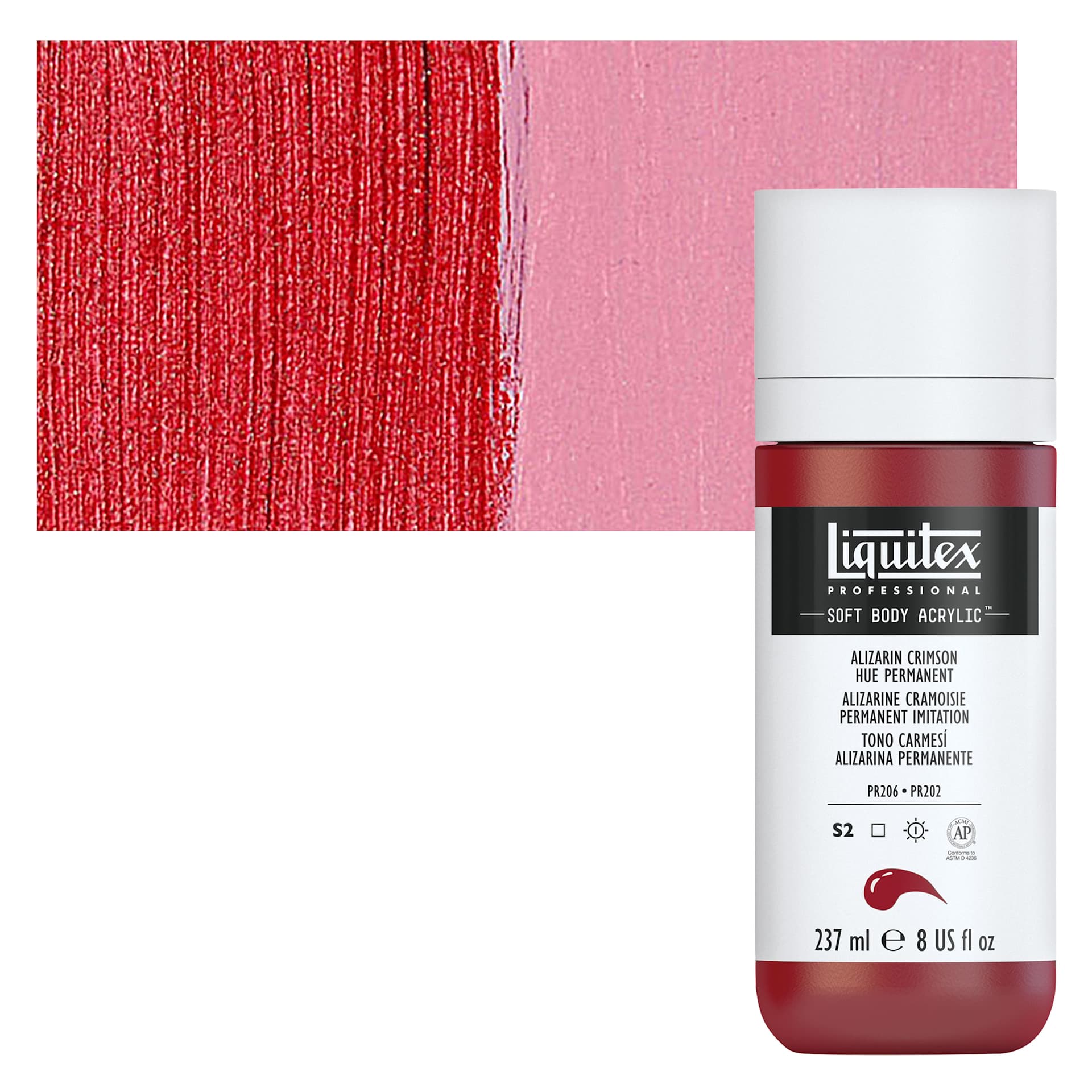 Liquitex Soft Body Artist Acrylic - Alizarin Crimson Hue Permanent, 237 ml bottle and swatch