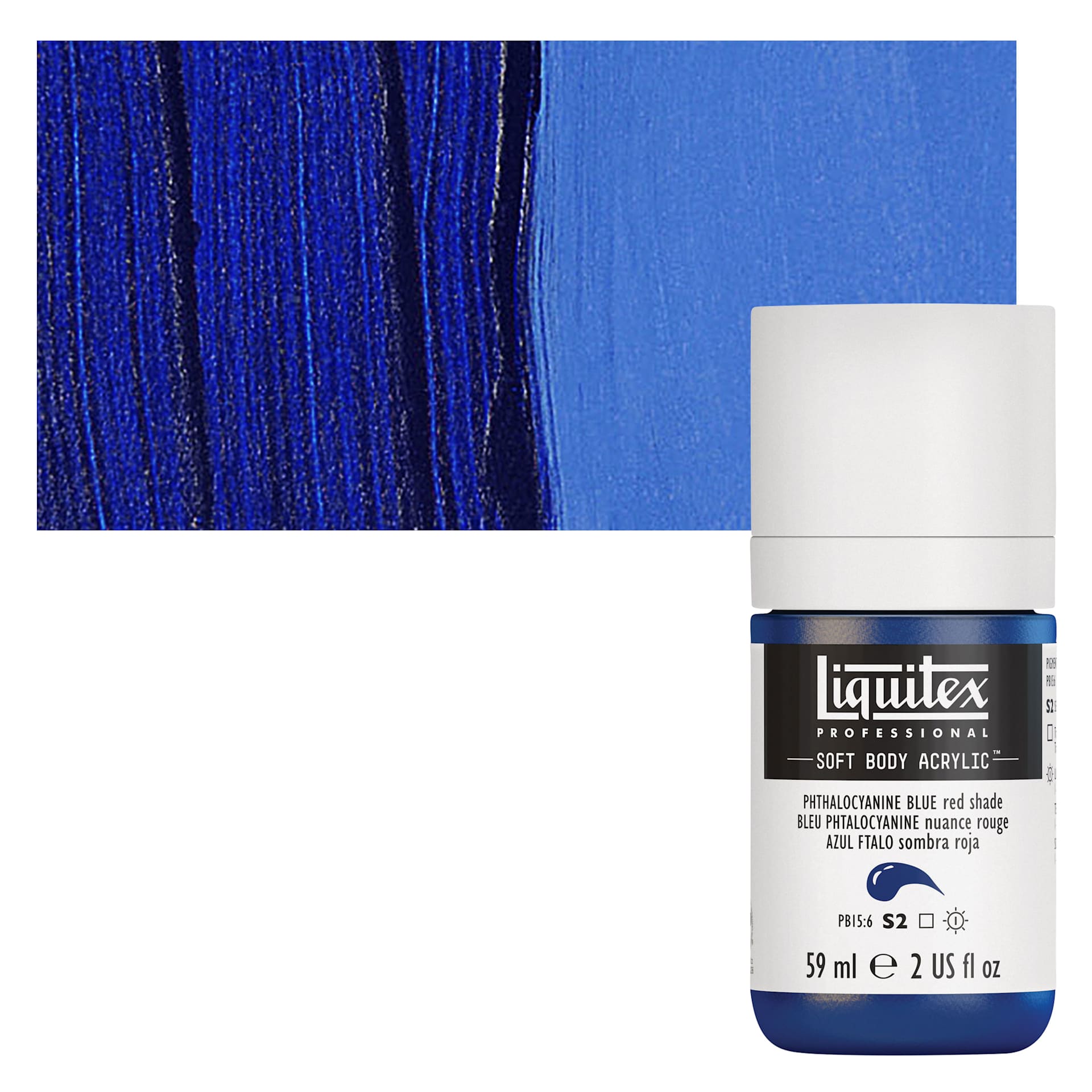 Liquitex Soft Body Artist Acrylic - Phthalo Blue (Red Shade), 59 ml bottle and swatch