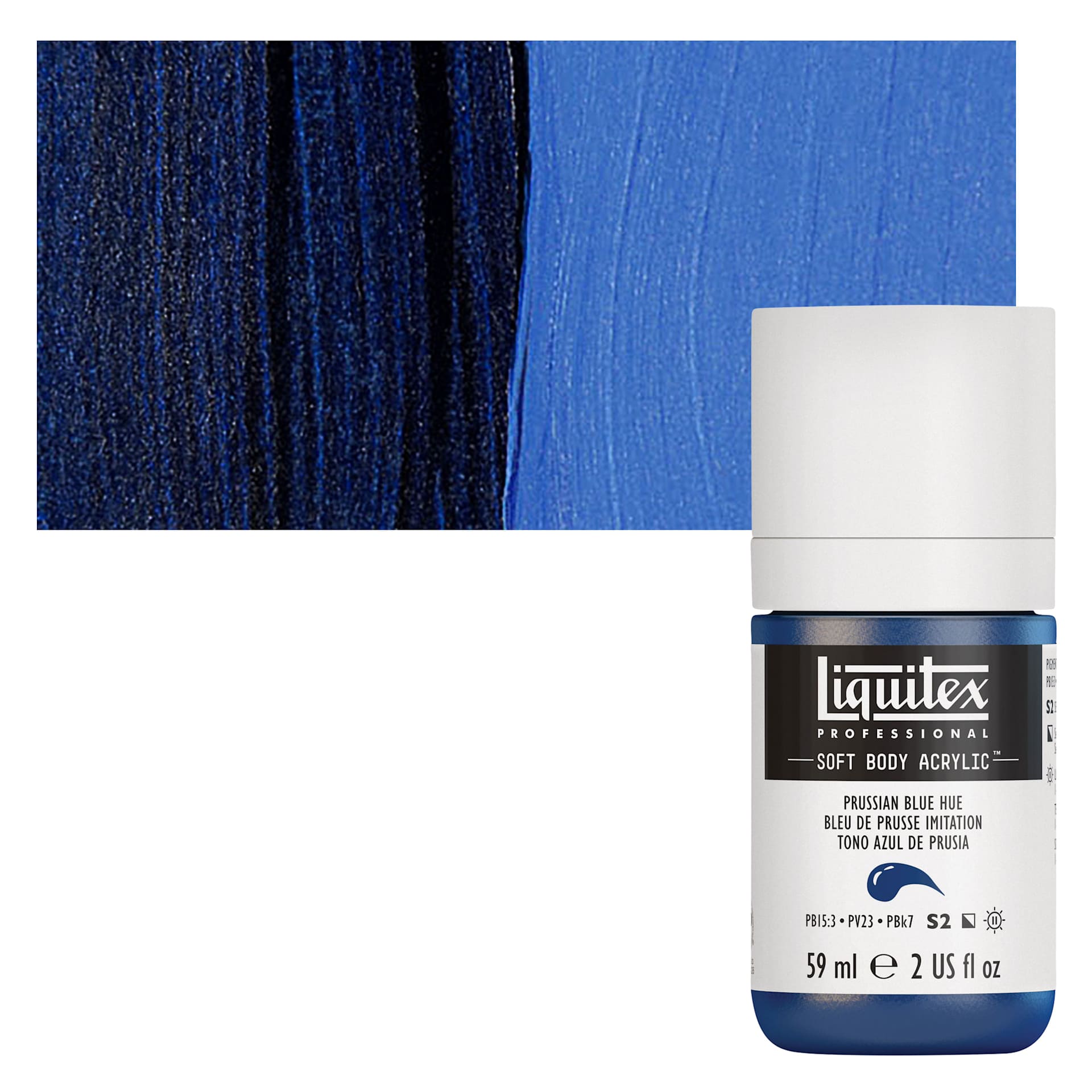 Liquitex Soft Body Artist Acrylic - Prussian Blue Hue, 59 ml bottle and swatch