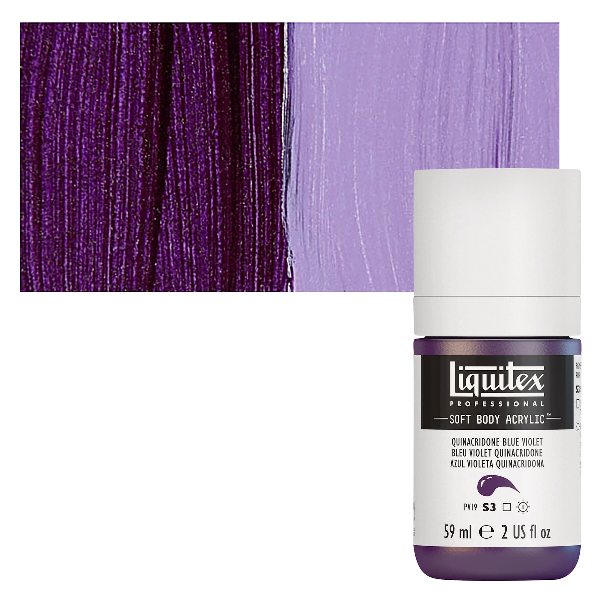 Liquitex Soft Body Artist Acrylic - Quinacridone Blue Violet, 59 ml bottle and swatch Liquitex Soft Body Artist Acrylic - Quinacridone Blue Violet, 59 ml bottle and swatch