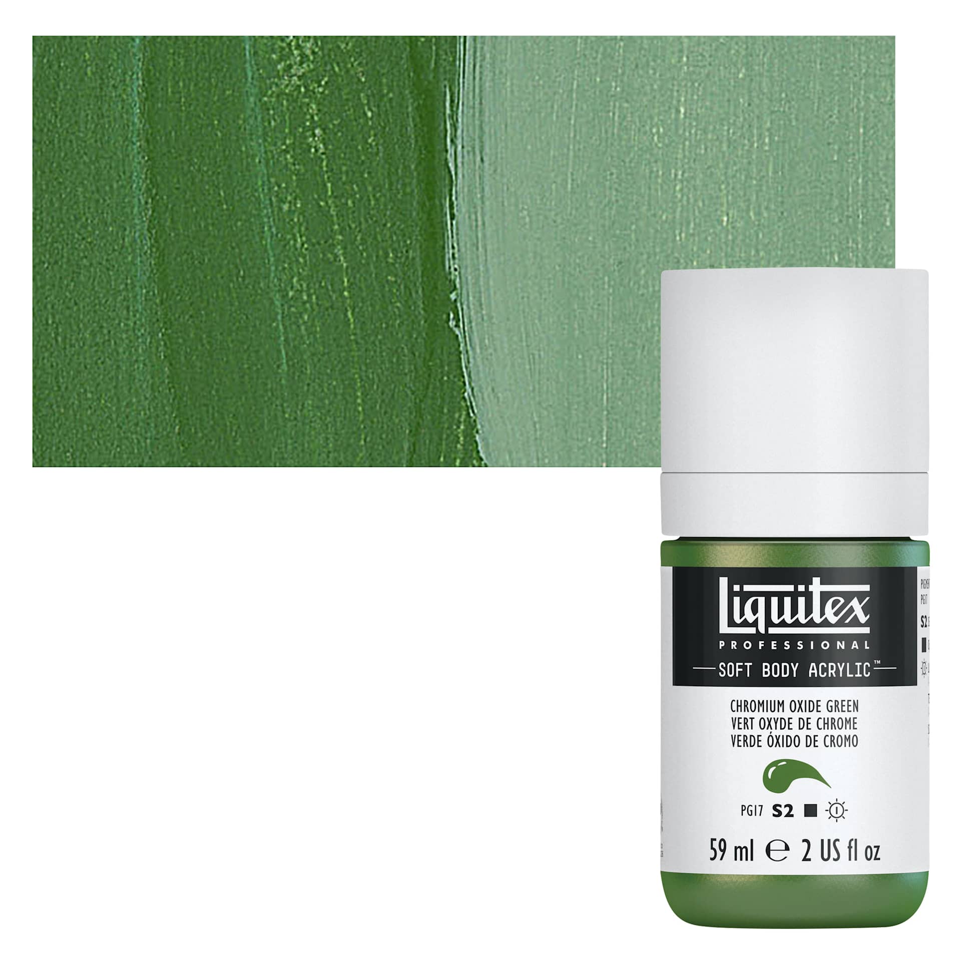 Liquitex Soft Body Artist Acrylic - Chromium Oxide Green, 59 ml bottle and swatch
