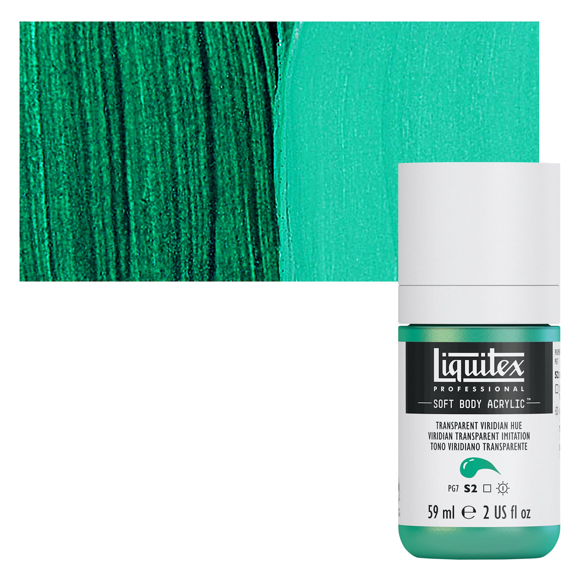 Liquitex Soft Body Artist Acrylic - Transparent Viridian Hue, 2 oz bottle and swatch Liquitex Soft Body Artist Acrylic - Transparent Viridian Hue, 2 oz bottle and swatch
