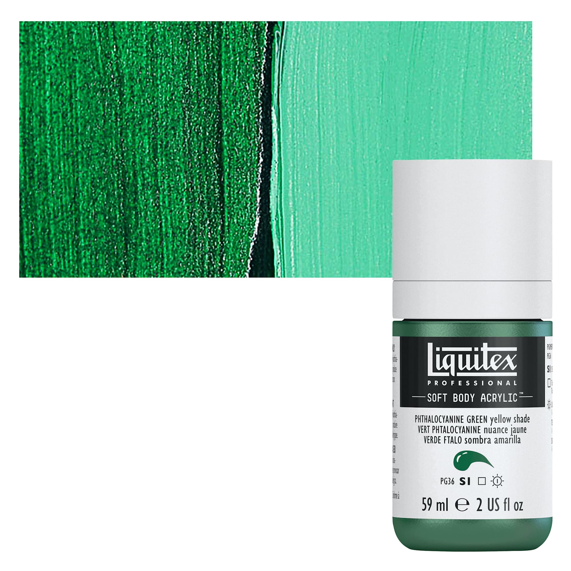 Liquitex Soft Body Artist Acrylic - Phthalo Green (Yellow Shade), 2 oz bottle and swatch