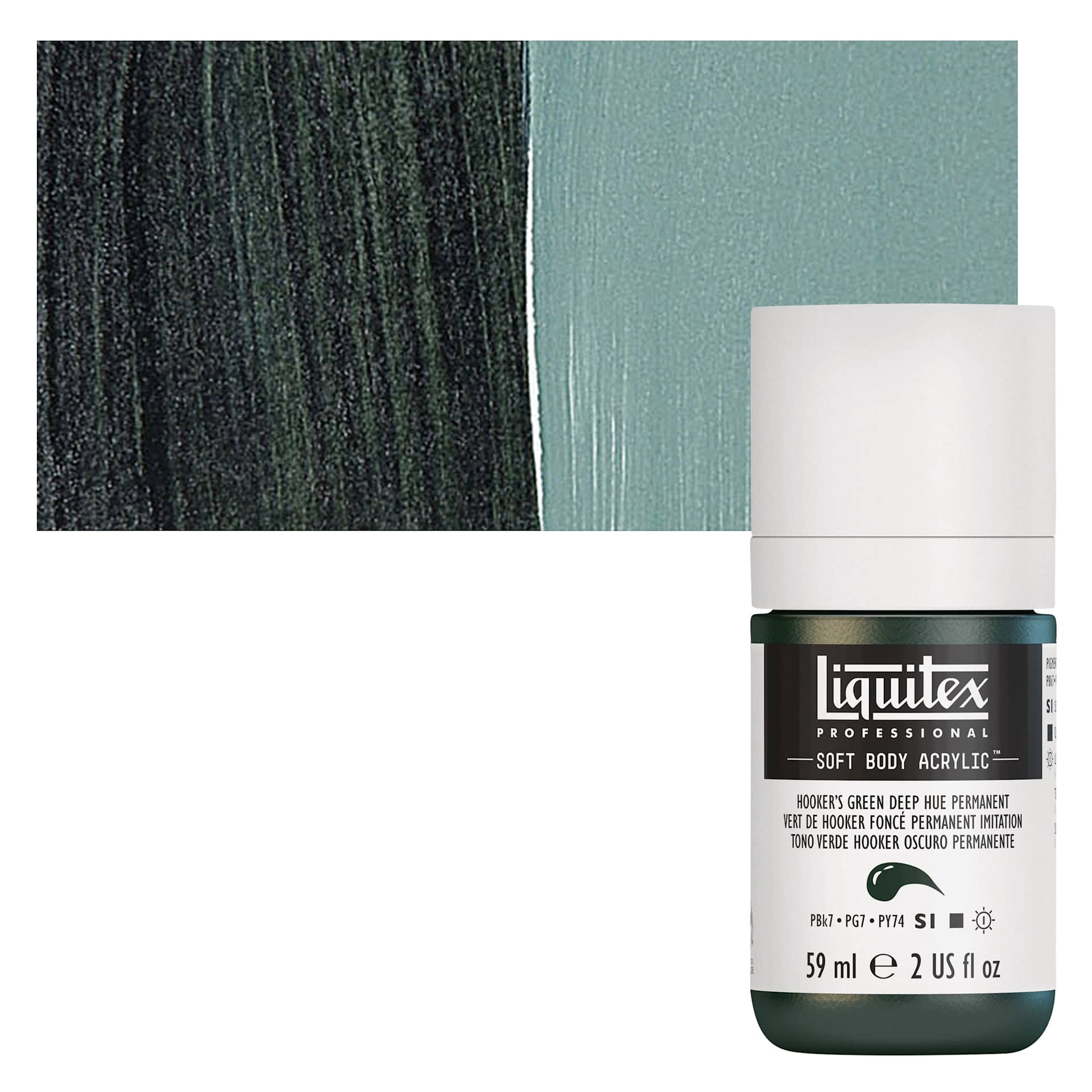 Liquitex Soft Body Artist Acrylic - Hooker's Green Deep Hue, 59 ml bottle and swatch