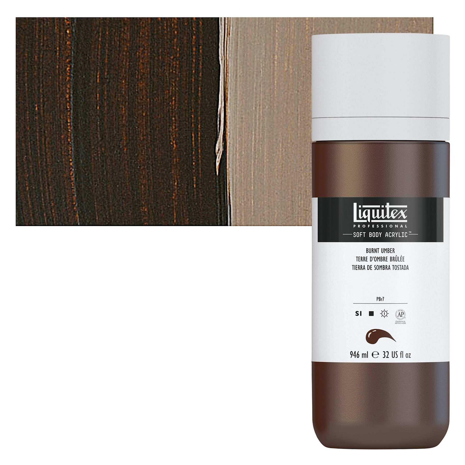 Liquitex Soft Body Artist Acrylic - Burnt Umber, 946 ml bottle and swatch Liquitex Soft Body Artist Acrylic - Burnt Umber, 946 ml bottle and swatch