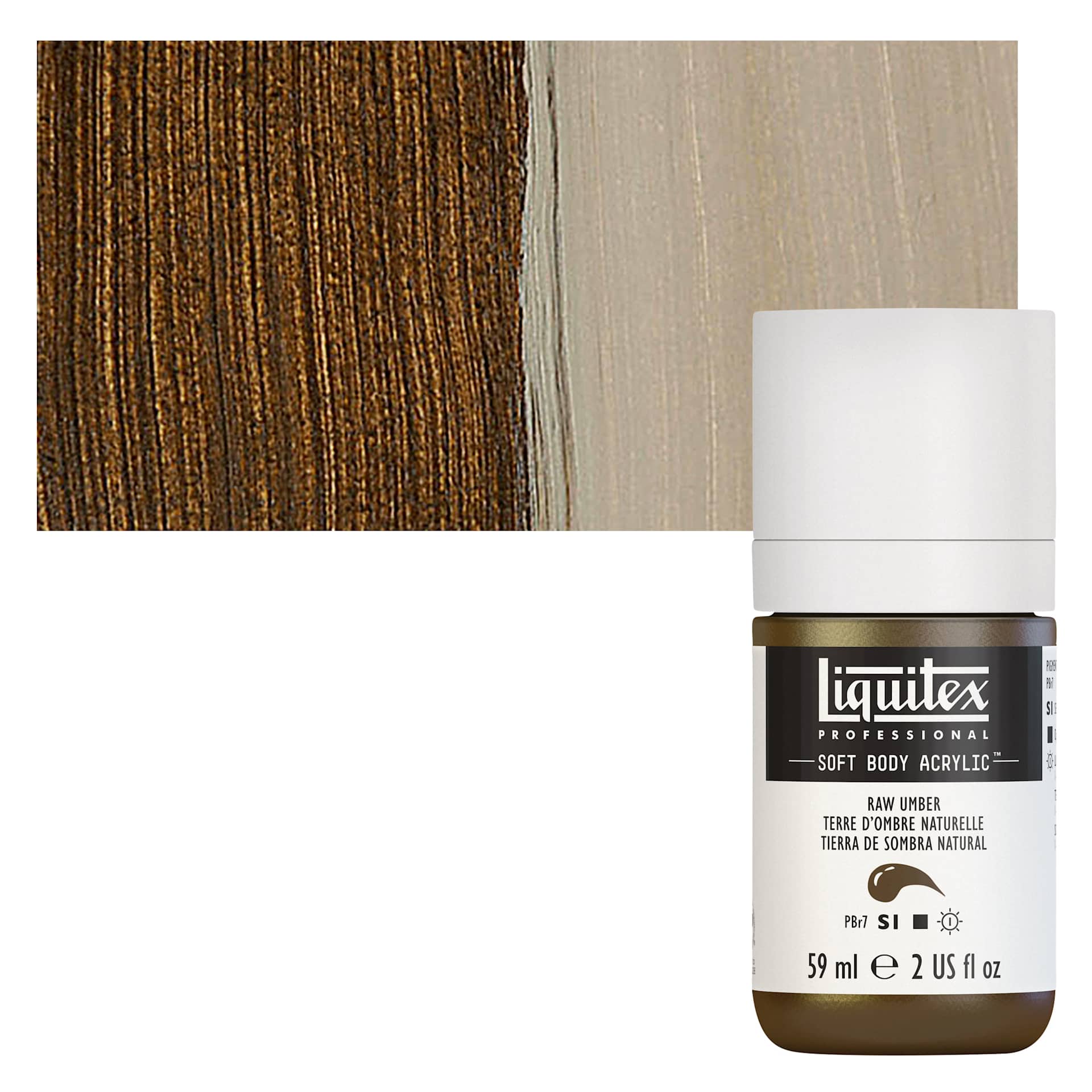 Liquitex Soft Body Artist Acrylic - Raw Umber, 59 ml bottle and swatch