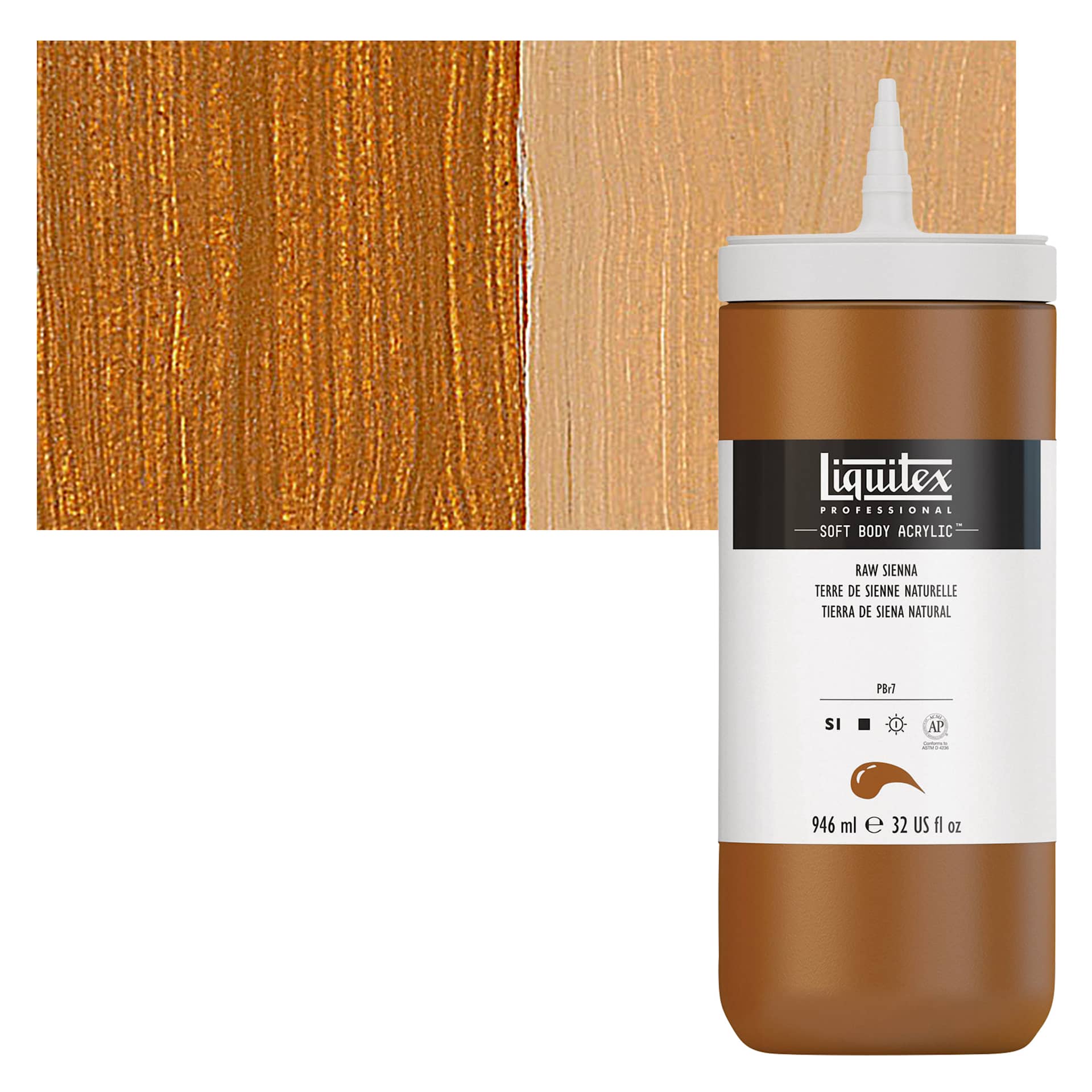 Liquitex Soft Body Artist Acrylic - Raw Sienna, 946 ml and swatch