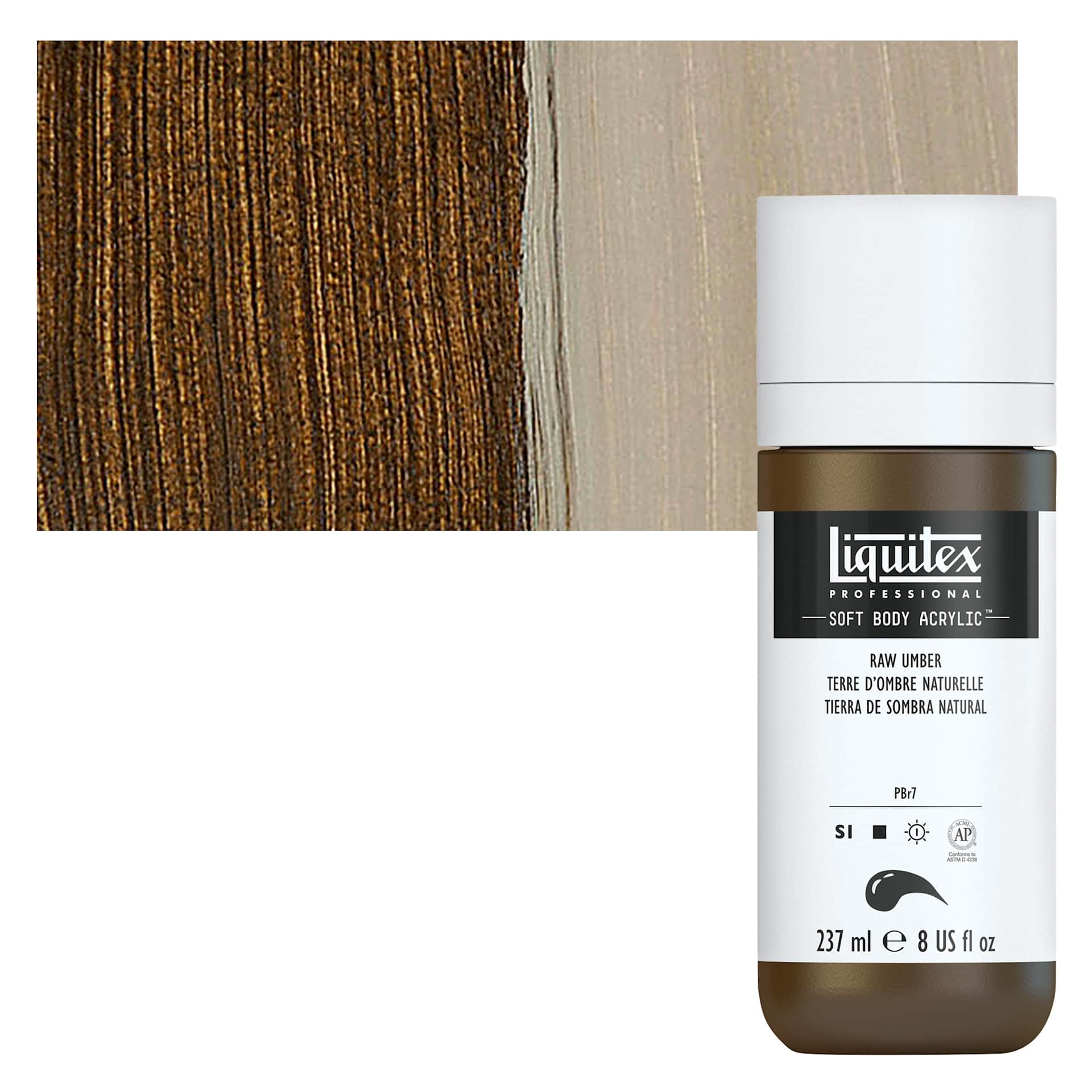 Liquitex Soft Body Artist Acrylic - Raw Umber, 237 ml and swatch