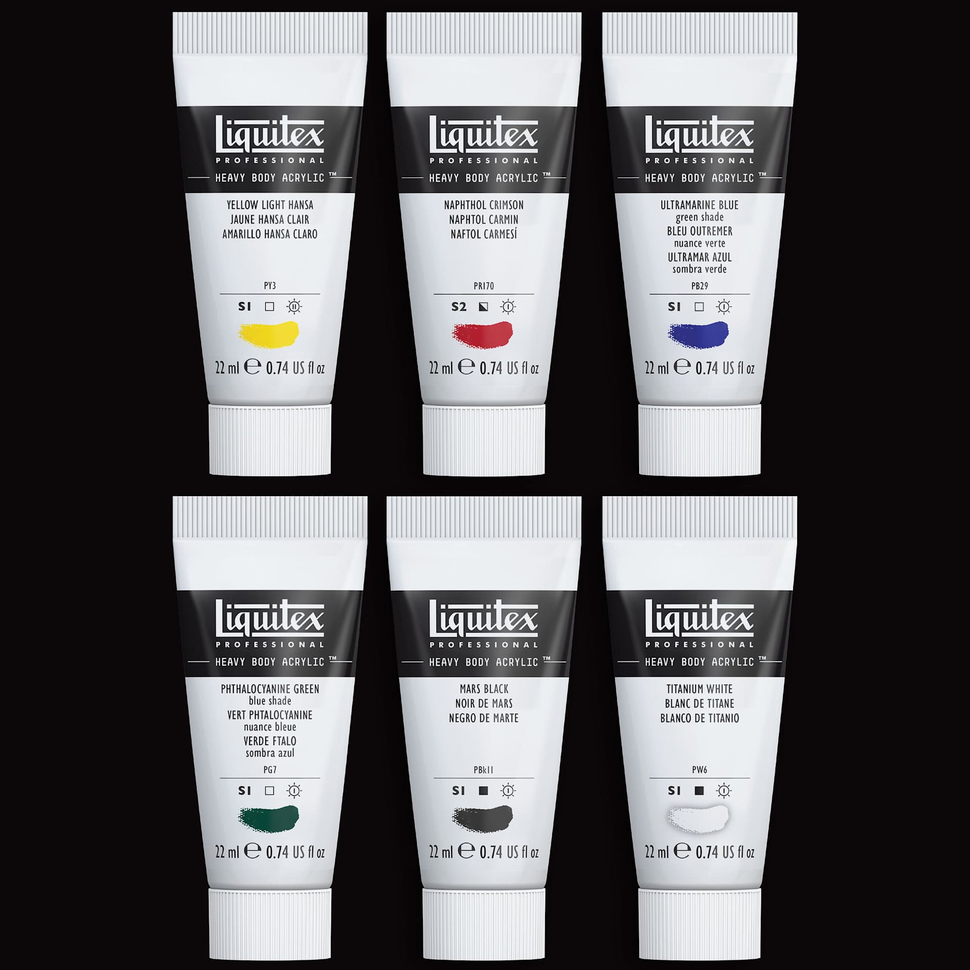 Liquitex Professional Heavy Body Acrylics - Set of 6, Classic Colors, 22 ml, set contents