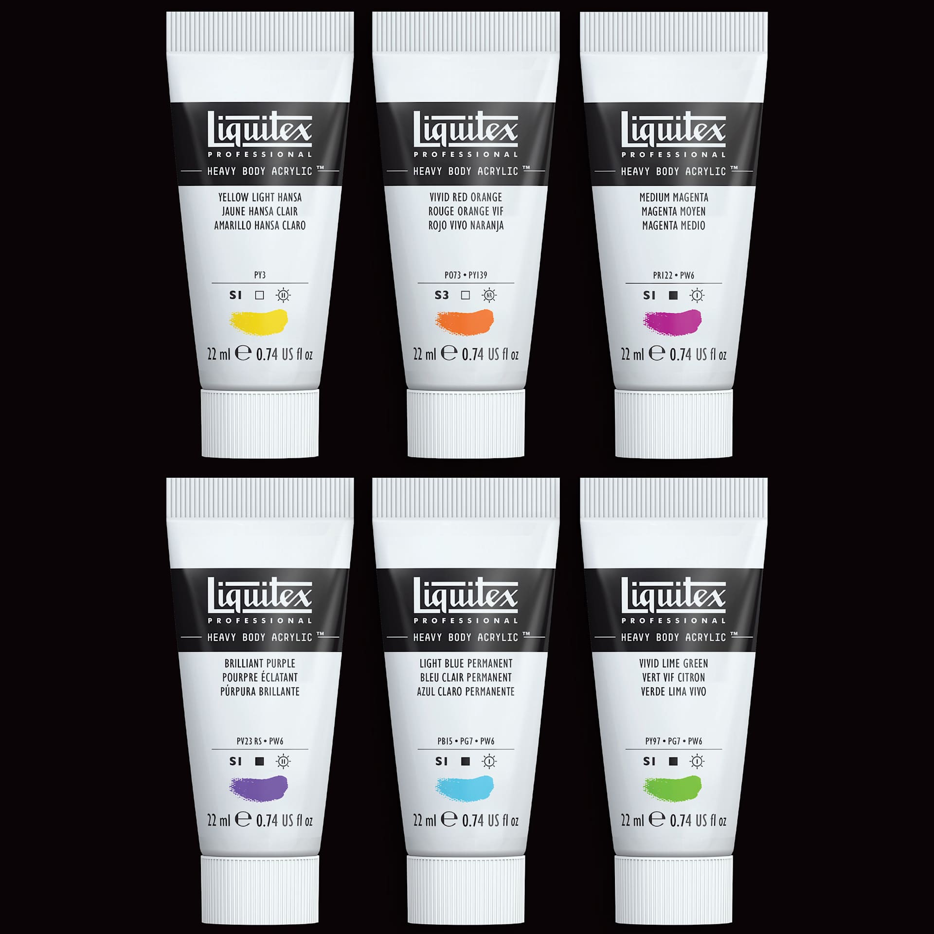 Liquitex Professional Heavy Body Acrylics - Set of 6, Vibrant Colors, 22 ml, set contents