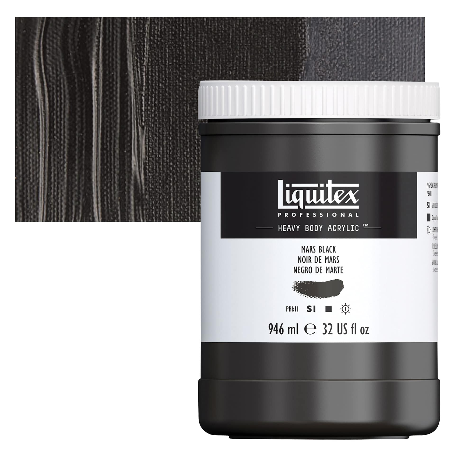 Liquitex Heavy Body Artist Acrylic - Mars Black, 32 oz Jar and swatch