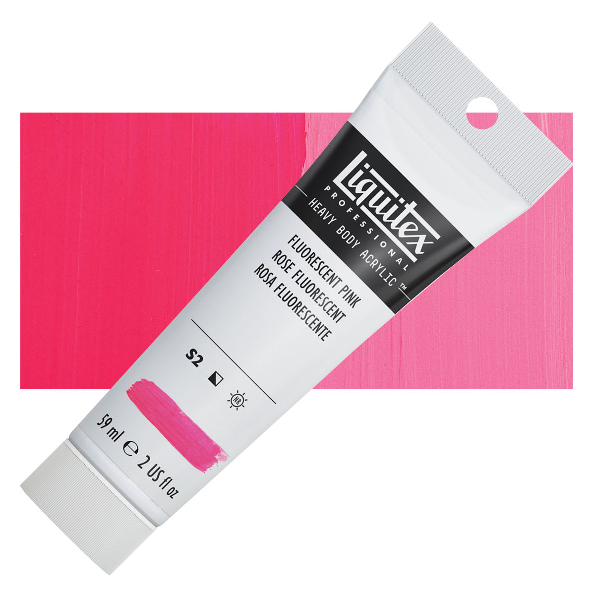 Liquitex Heavy Body Artist Acrylic - Fluorescent Pink, 59 ml, Tube and swatch