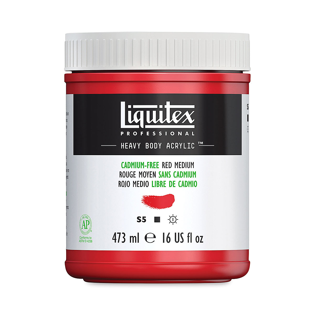 Liquitex Heavy Body Artist Acrylics - Cadmium-Free Red Medium, 16 oz Jar