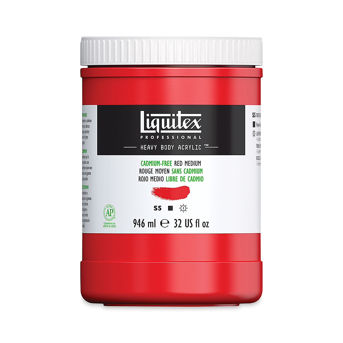 Liquitex Heavy Body Artist Acrylics - Cadmium-Free Red Medium, 32 oz Jar