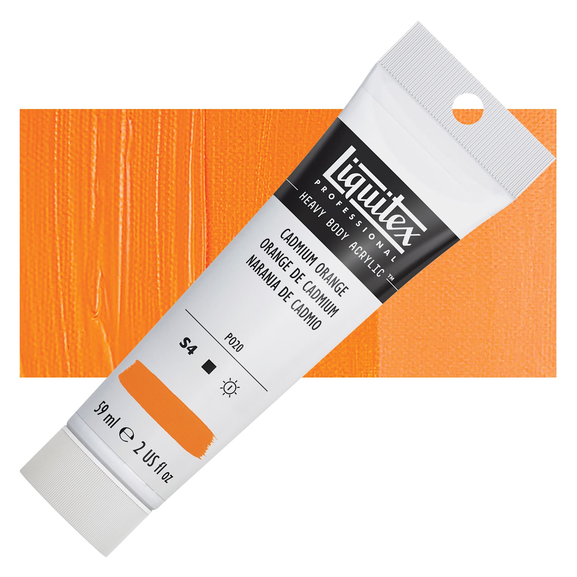 Liquitex Heavy Body Artist Acrylic - Cadmium Orange, 2 oz Tube and swatch
