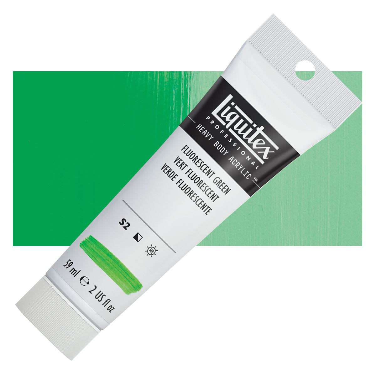 Liquitex Heavy Body Artist Acrylic - Fluorescent Green, 59 ml, Tube and swatch