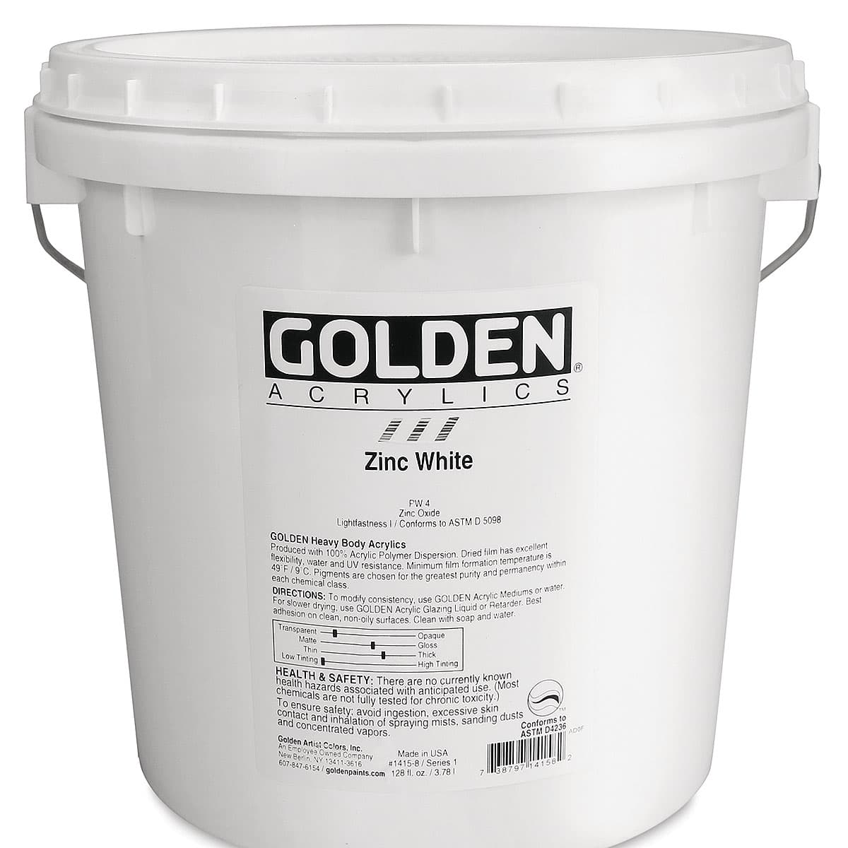 Golden Heavy Body Acrylic Paint - Zinc White, 128 oz Jar