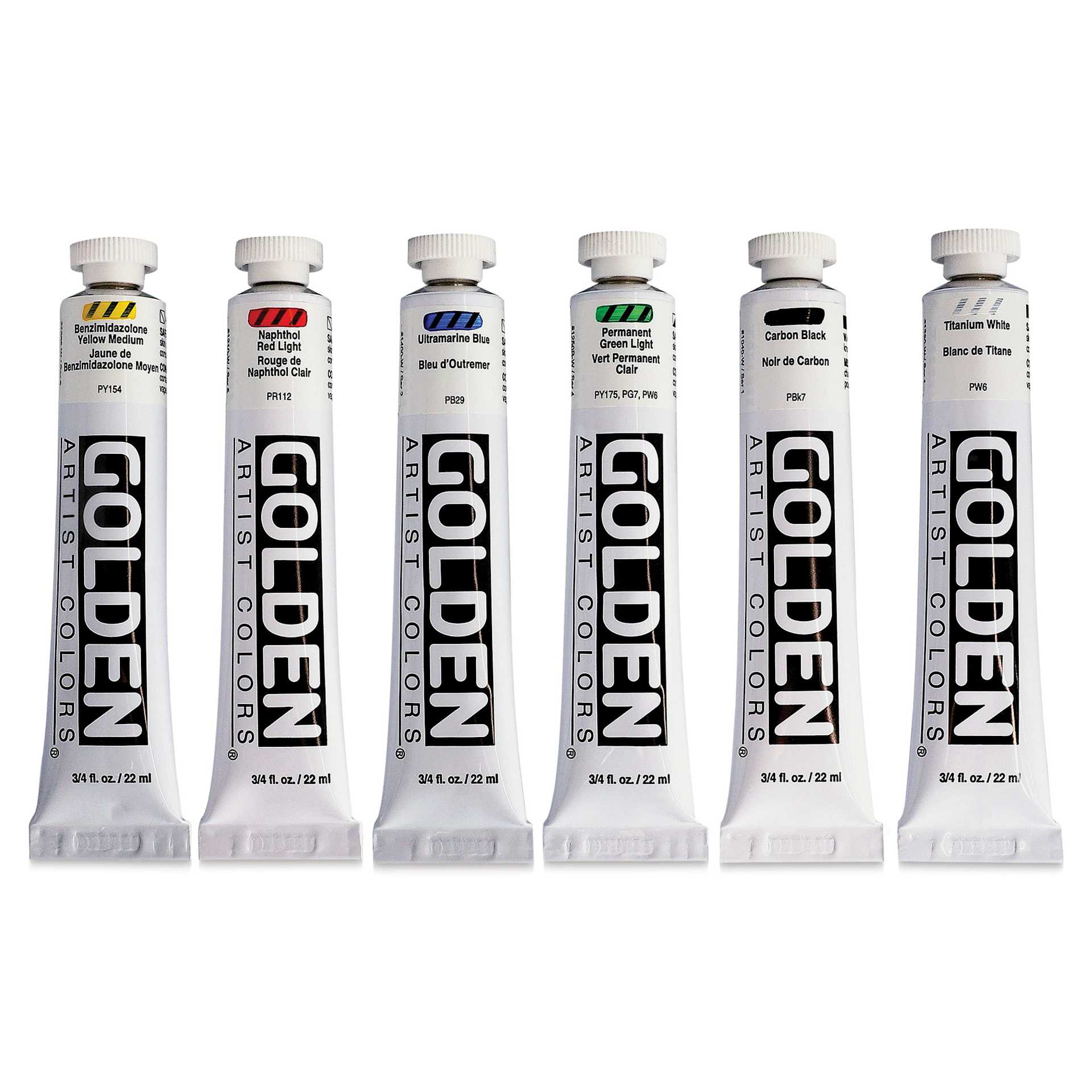 Golden Heavy Body Artist Acrylic Set - Intro Set of 6, Assorted Colors, 22 ml Tubes (out of packaging)