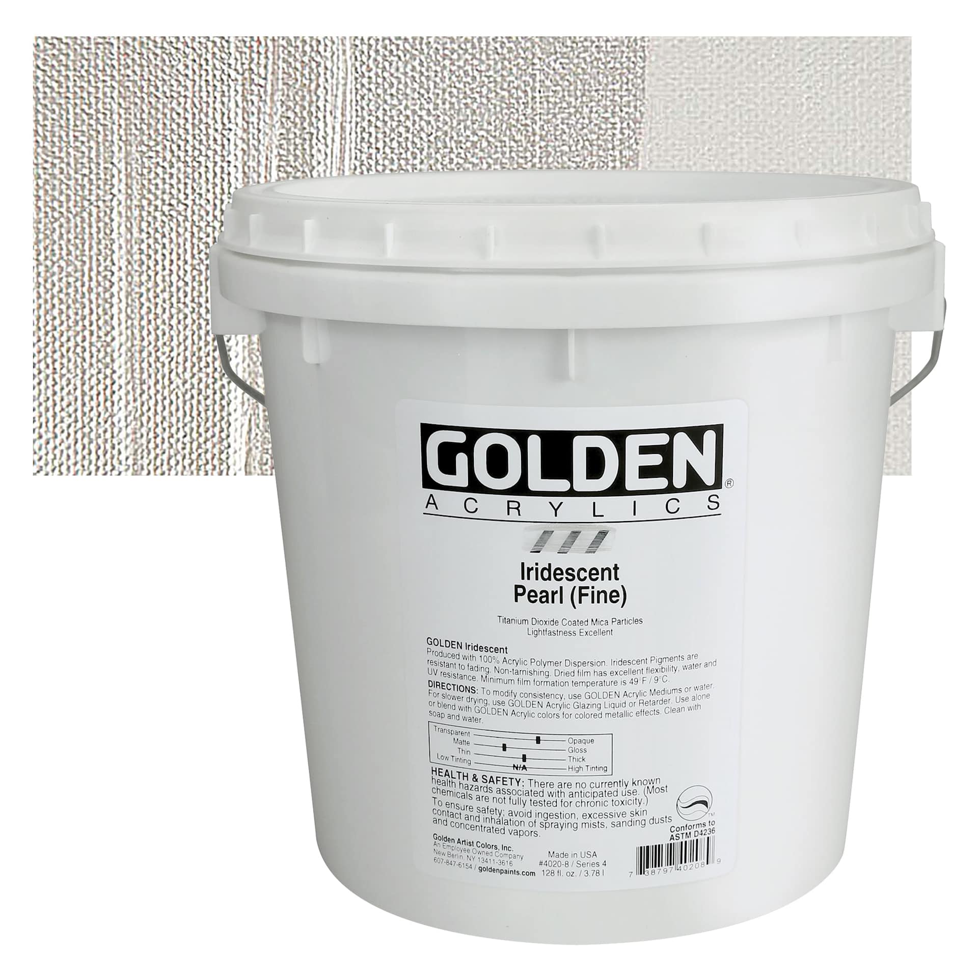Golden Heavy Body Acrylic Paint - Iridescent Pearl (Fine), 128 oz, jar with swatch