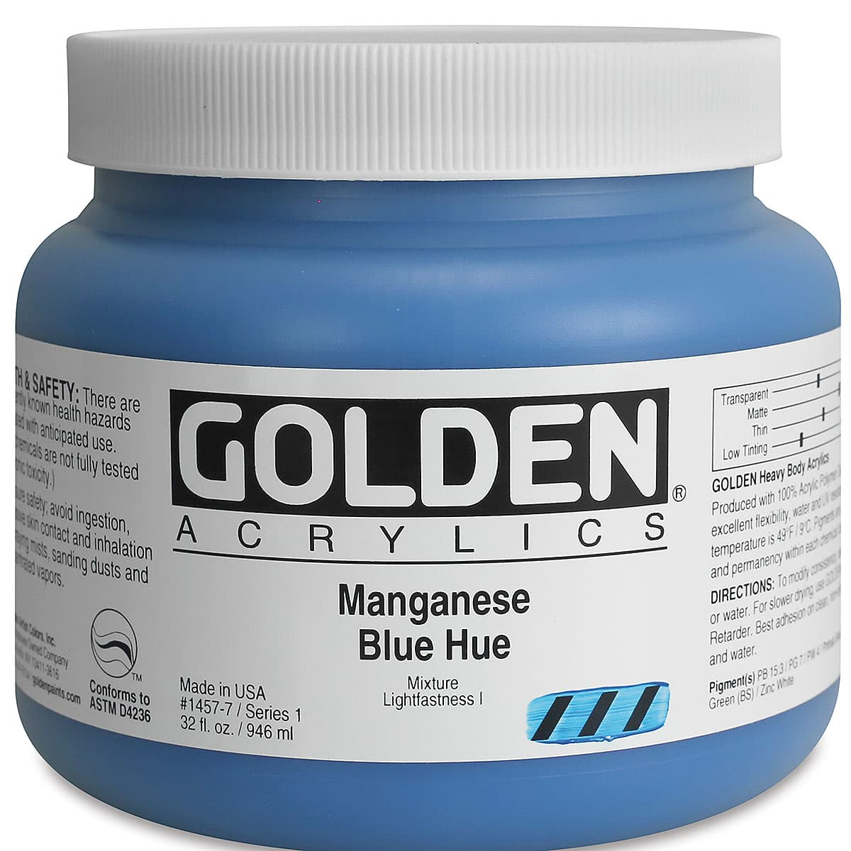 Golden Heavy Body Artist Acrylics - Manganese Blue Hue, 32 oz Jar