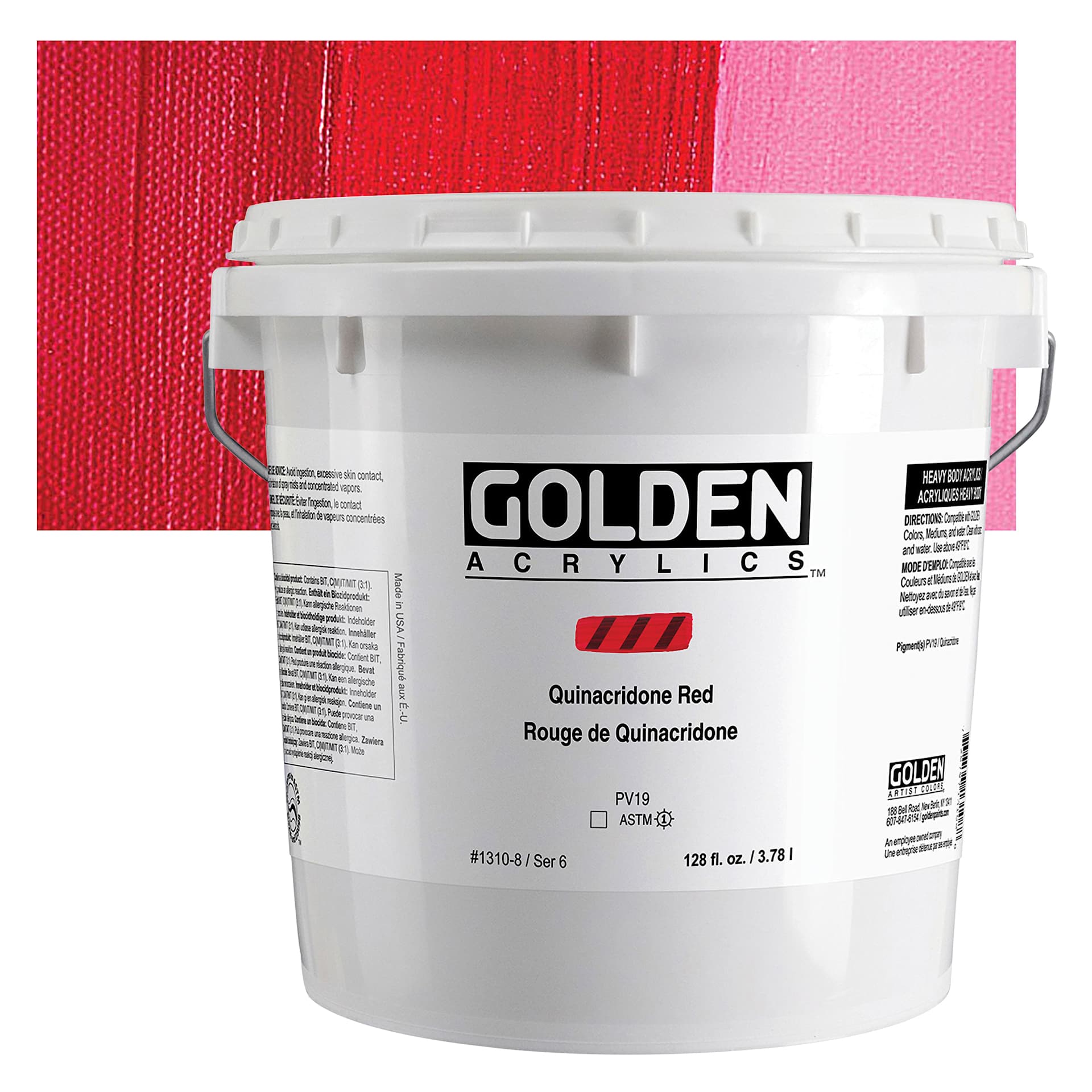 Golden Heavy Body Acrylic Paint - Quinacridone Red, 128 oz Jar and swatch