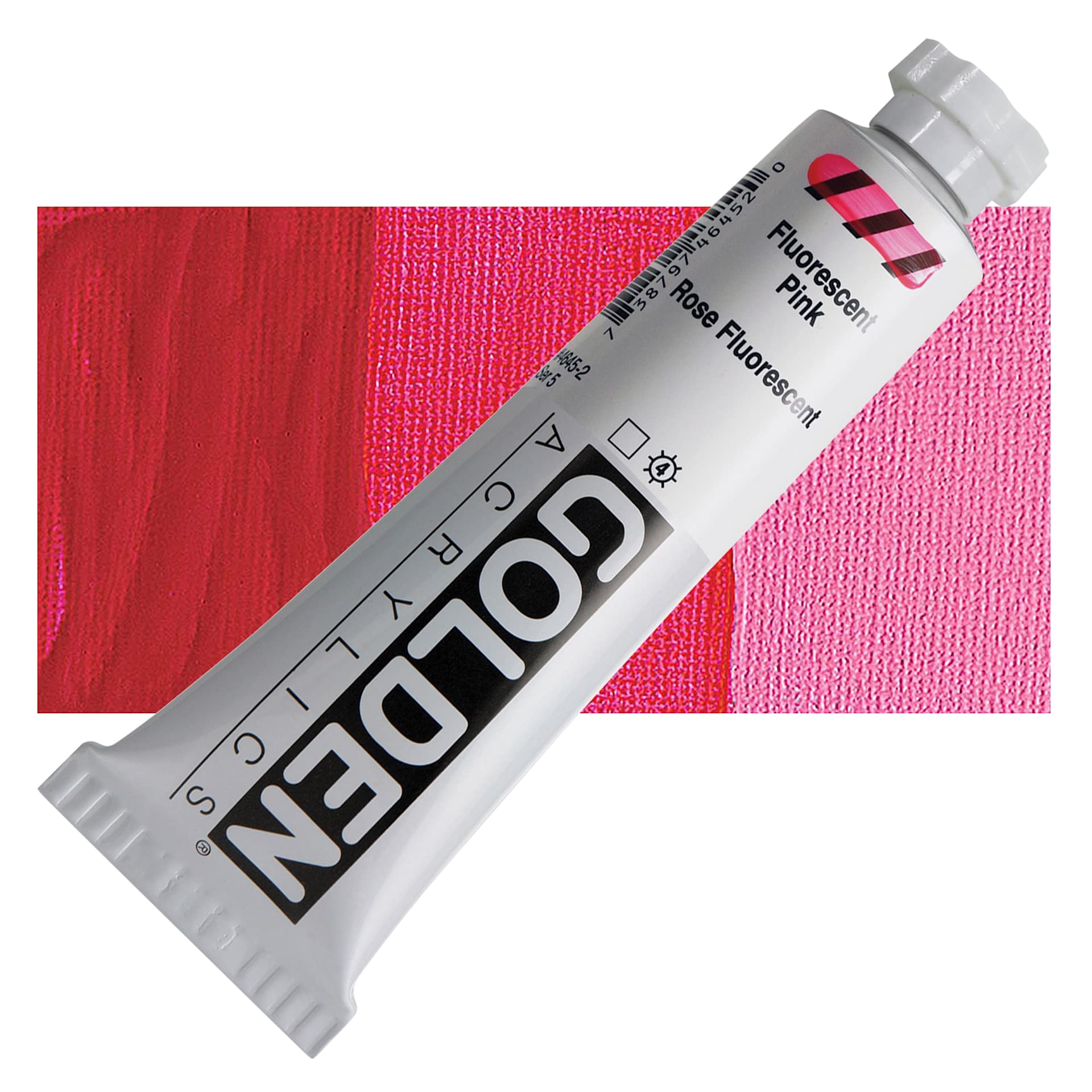 Golden Heavy Body Artist Acrylic - Fluorescent Pink, 2 oz Tube and swatch