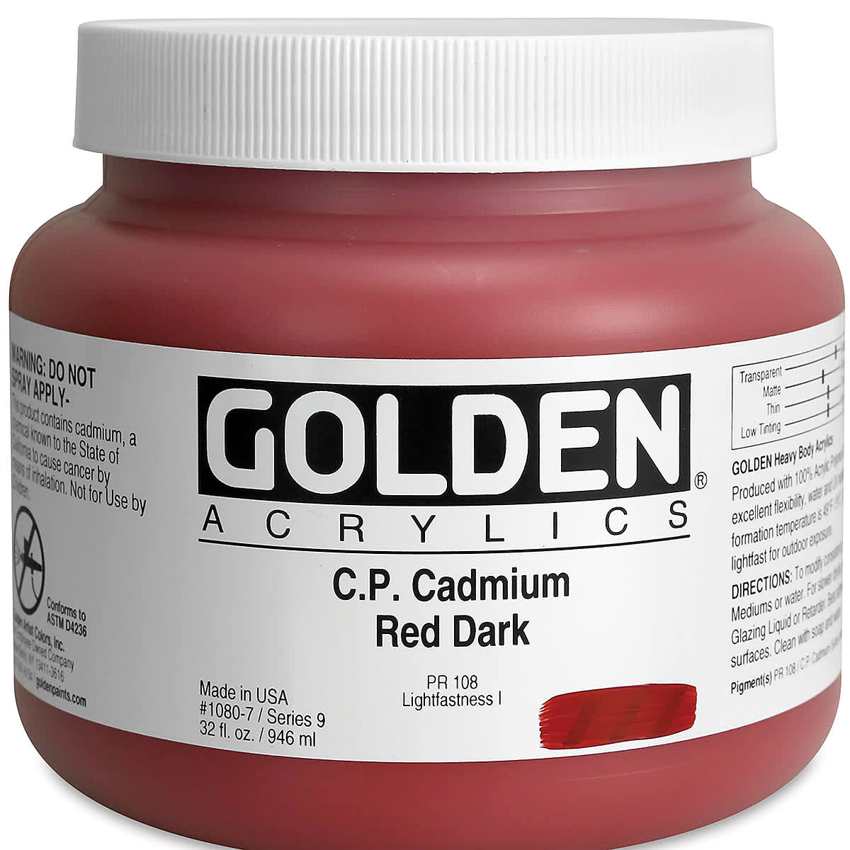 Golden Heavy Body Artist Acrylics - Cadmium Red Dark, 32 oz Jar