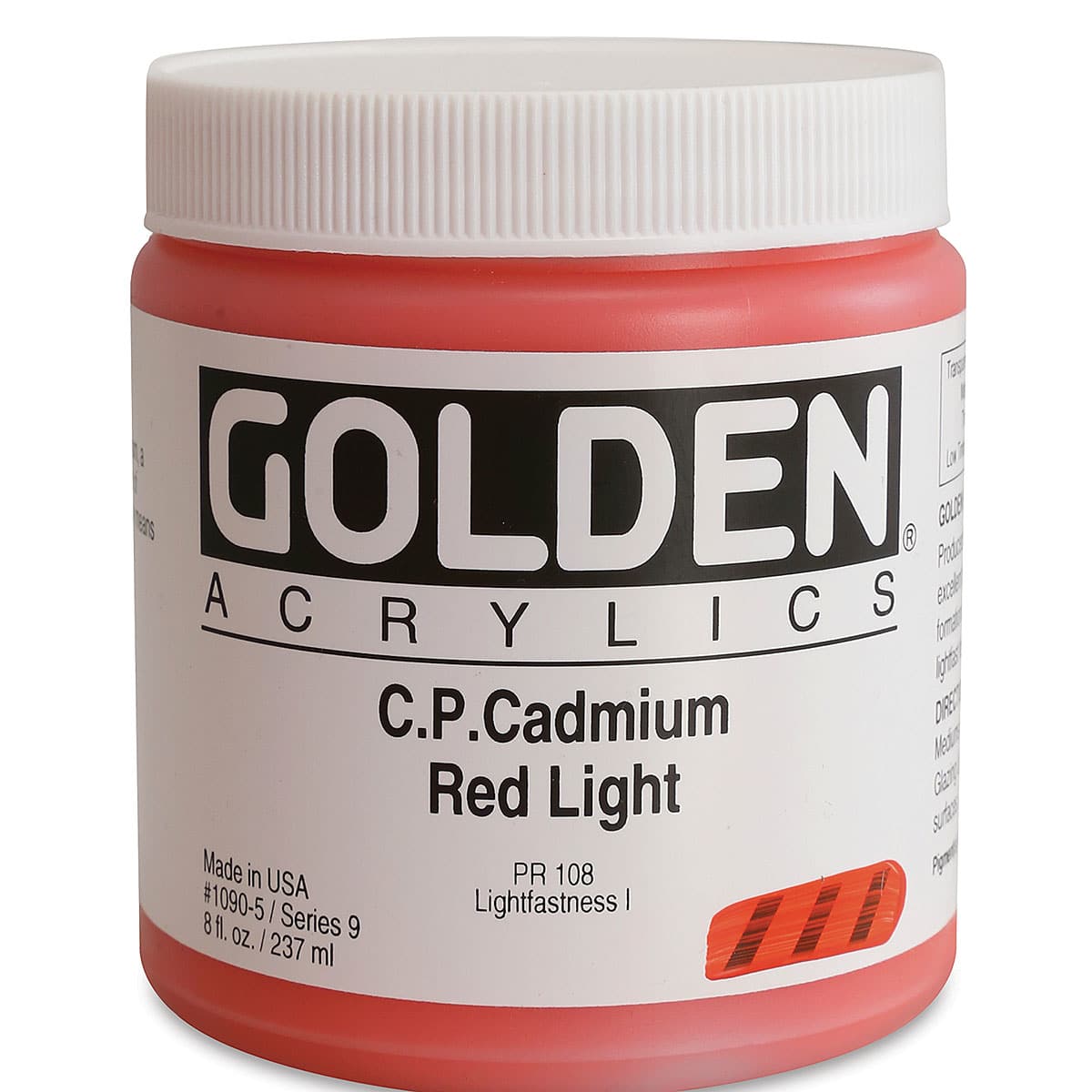 Golden Heavy Body Artist Acrylics - Cadmium Red Light, 8 oz Jar