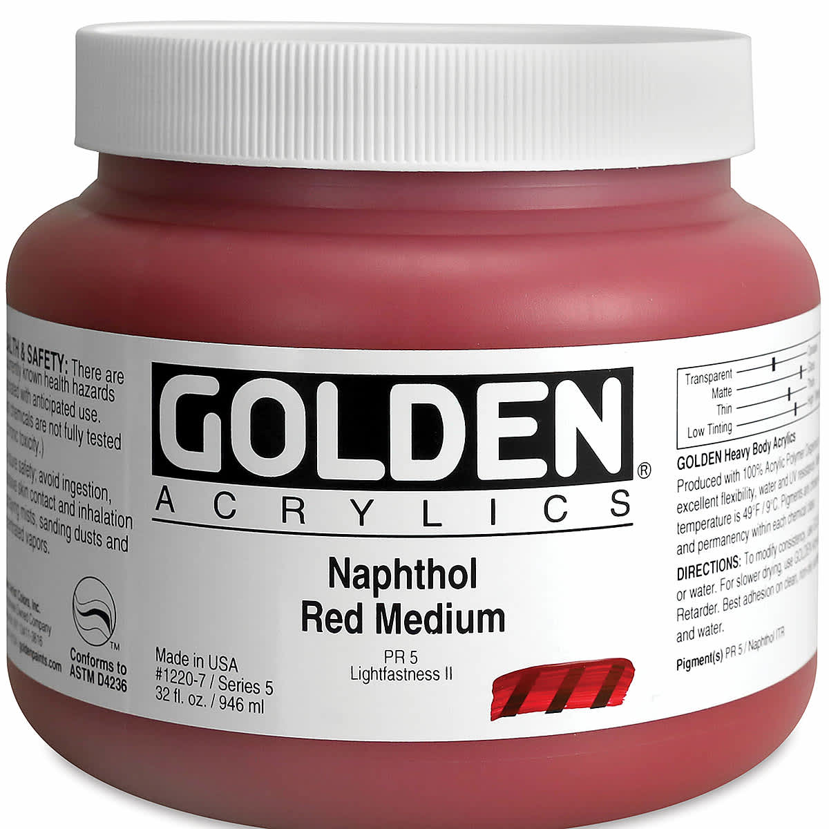 Golden Heavy Body Artist Acrylics - Naphthol Red Medium, 32 oz Jar