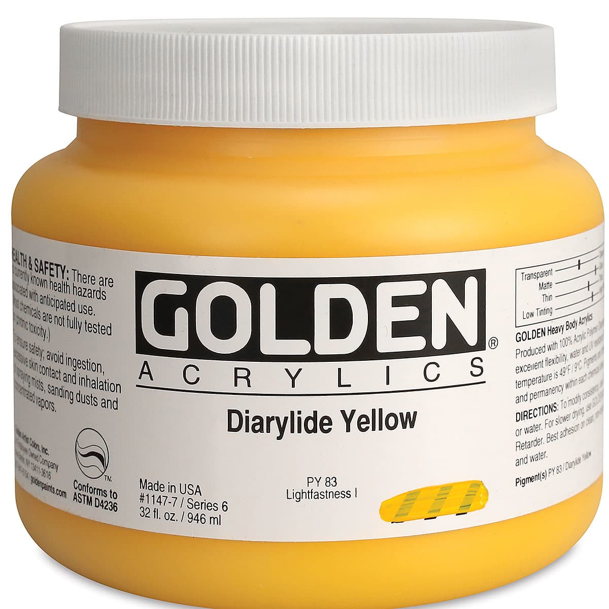 Golden Heavy Body Artist Acrylics - Diarylide Yellow, 32 oz Jar