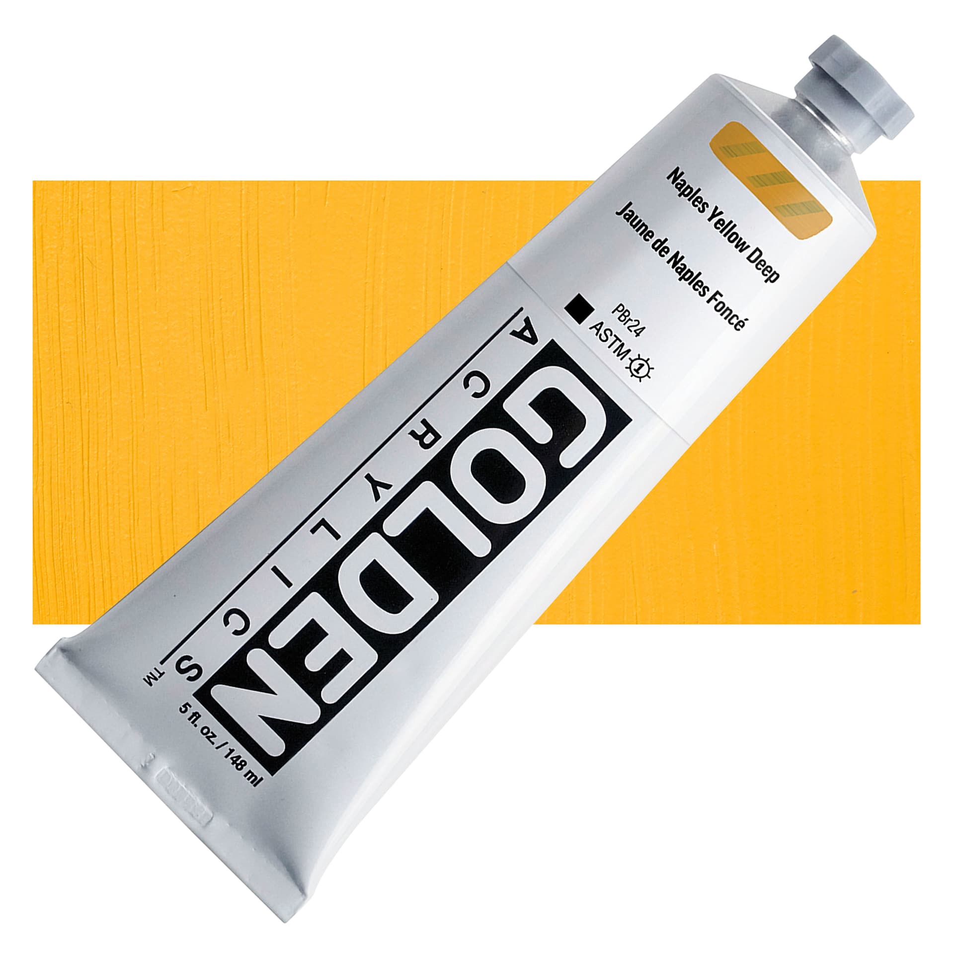 Golden Heavy Body Acrylic Paint - Naples Yellow Deep, 5 oz tube and swatch