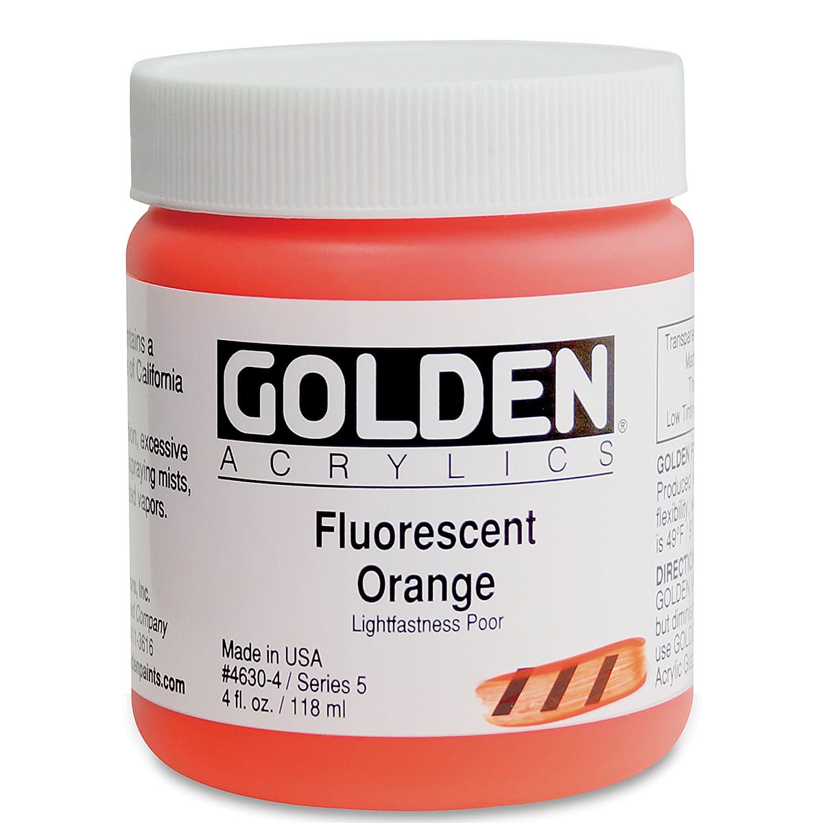 Golden Heavy Body Artist Acrylics - Fluorescent Orange, 4 oz Jar