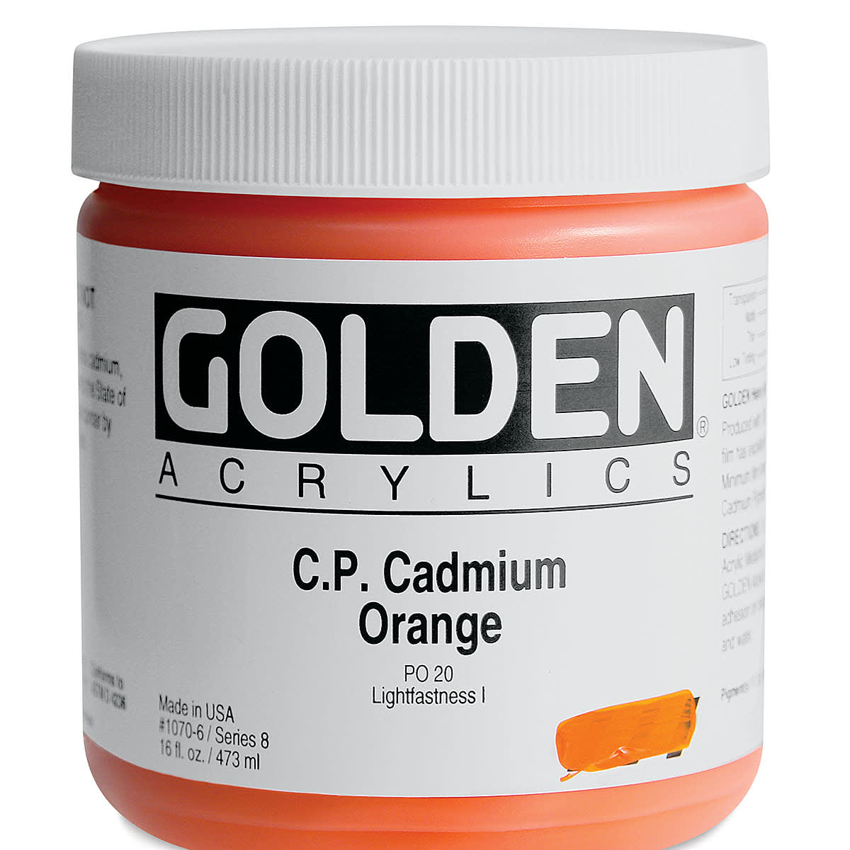 Golden Heavy Body Artist Acrylics - Cadmium Orange, 16 oz Jar