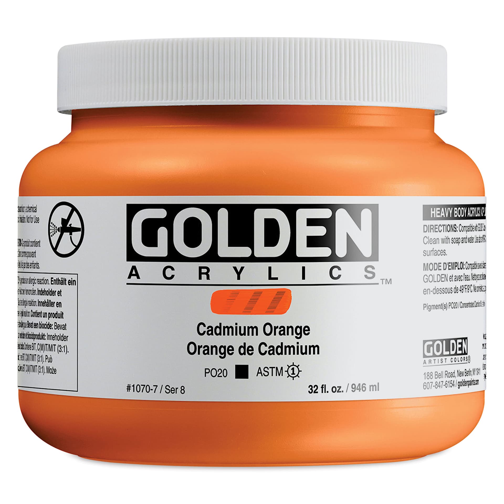Golden Heavy Body Artist Acrylics - Cadmium Orange, 32 oz Jar